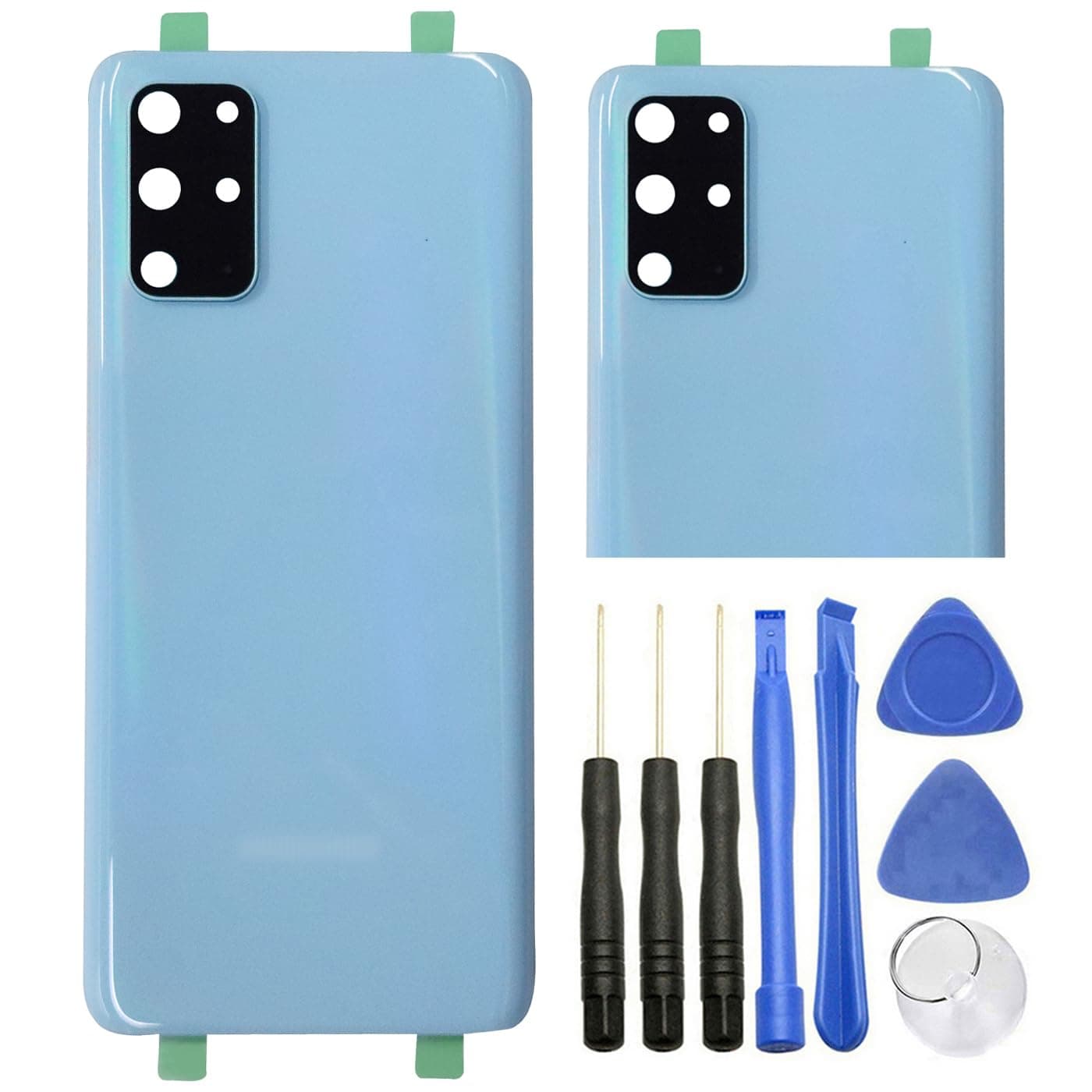 Ubrokeifixit Galaxy S20+,S20 Plus Rear Back Glass Cover Replacement for Samsung Galaxy S20+ G985 6.7",S20+ 5G G986,Pre-Cut Tape(NOT for S20 6.2",NOT for S20 Ultra 6.9") (Blue+Camera Lens)