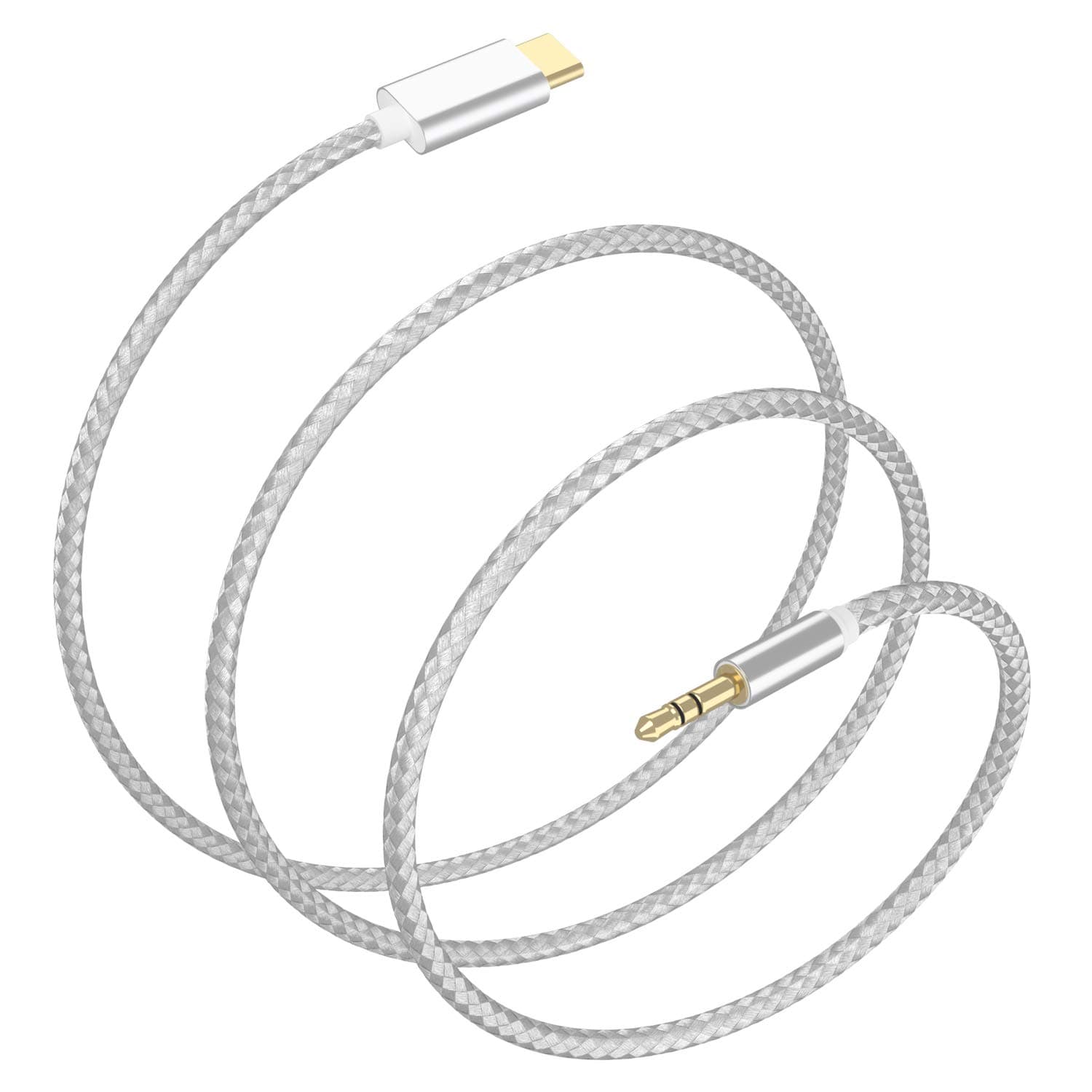 VIMVIPUSB C to 3.5mm Car Aux Cable, USB-C to 3.5mm Male to Male Type C 3.5mm Aux Audio Nylon Cord Compatible with iPhone 15/15Plus/Pro/Pro Max, Pixel 7/3XL/2/2XL, and USB C Devices (Silver)