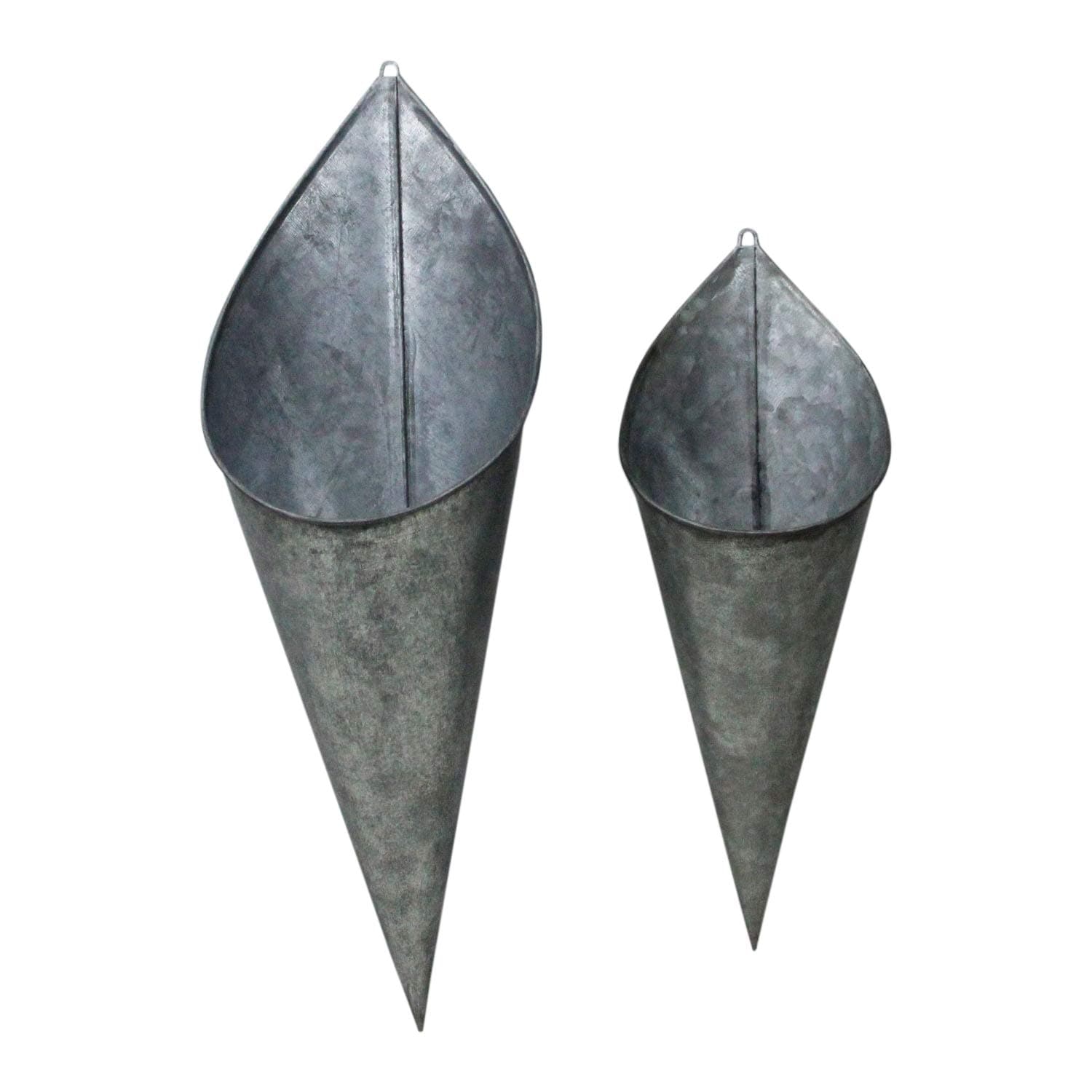 Hanging Metal Cone Wall Vases - Rustic Farmhouse Style, Nesting Set of 2