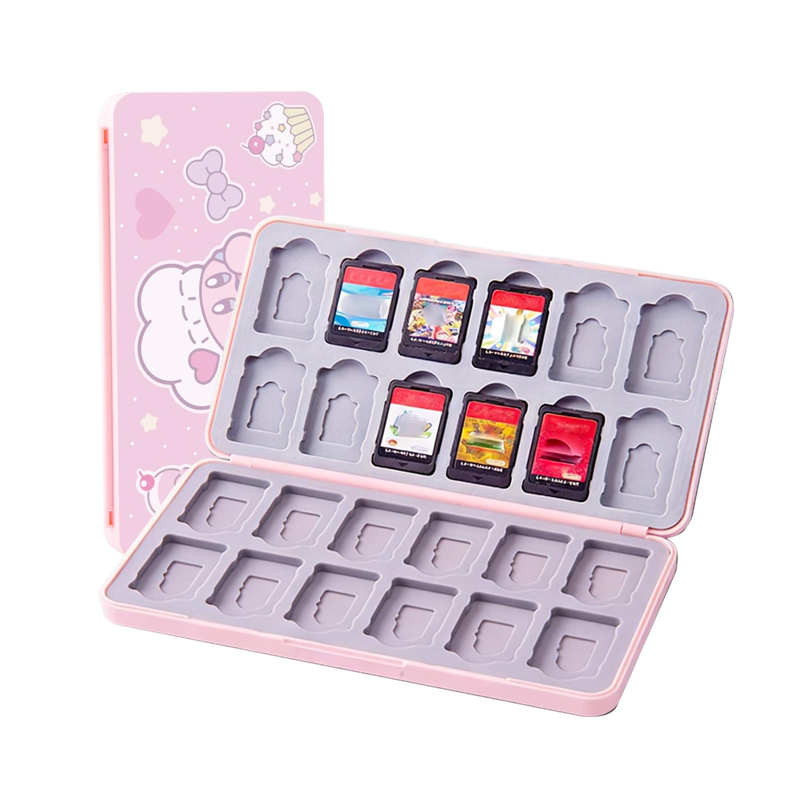 PERFECTSIGHT Cute Game Card Case for Nintendo Switch/ Switch Lite/ OLED, 24 Switch 2 Game Holder Cartridge Case for Game Cards and 24 SD Cards, Kawaii Portable Compact Storage Box