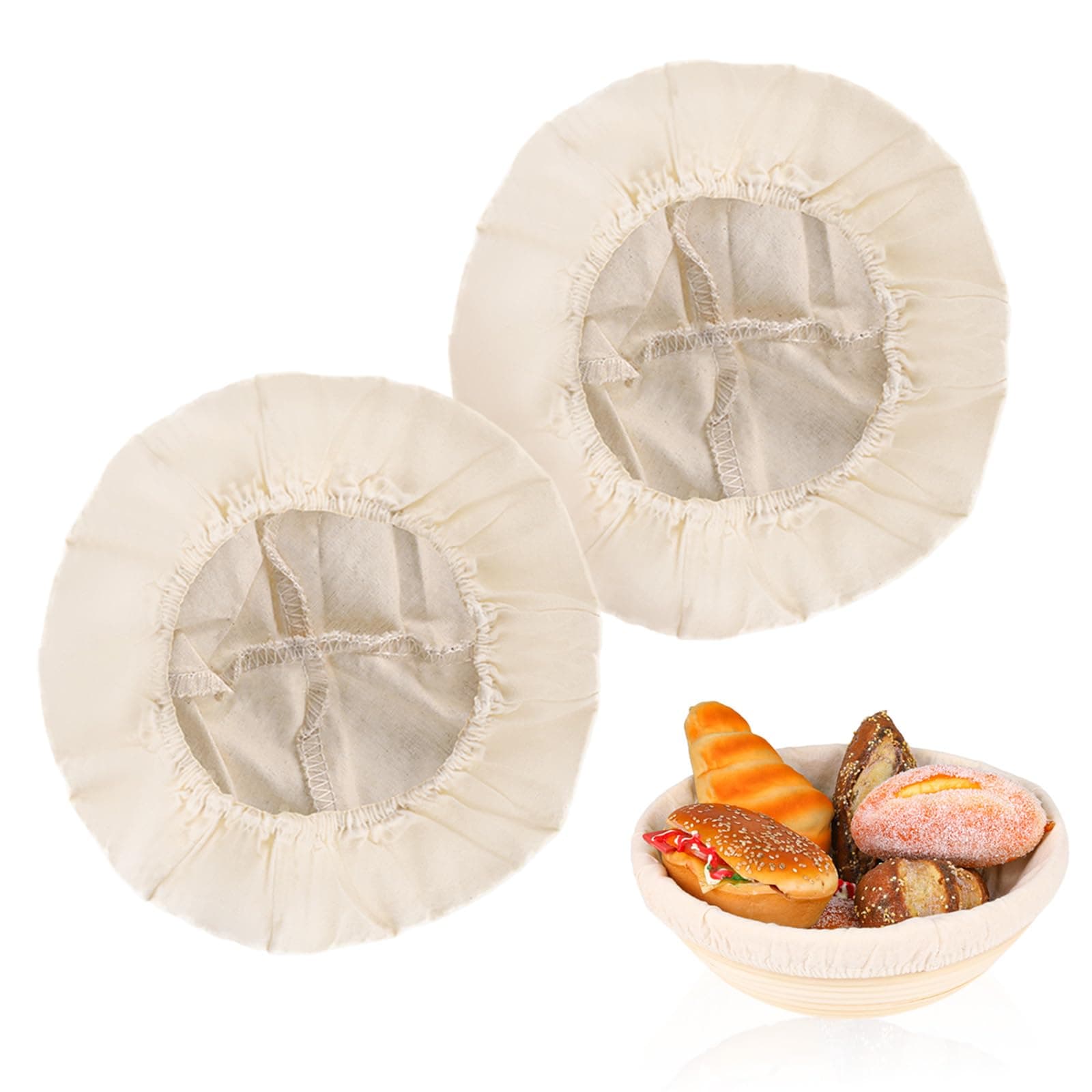 2 Pcs Bread Proofing Basket Cloth Liner Baking Dough Basket Cover Natural Rattan Banneton Proofing Cloth for Bakery Home Baking, about 10 inch