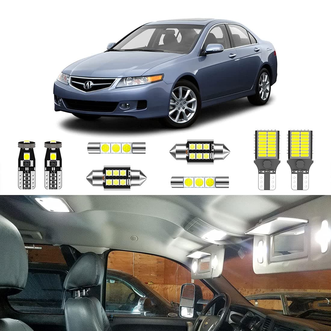 11PCS Super Bright White LED Interior Light Kit Package for Acura TSX 2004 2005 2006 2007 2008 + License Plate Lights and Install Tool