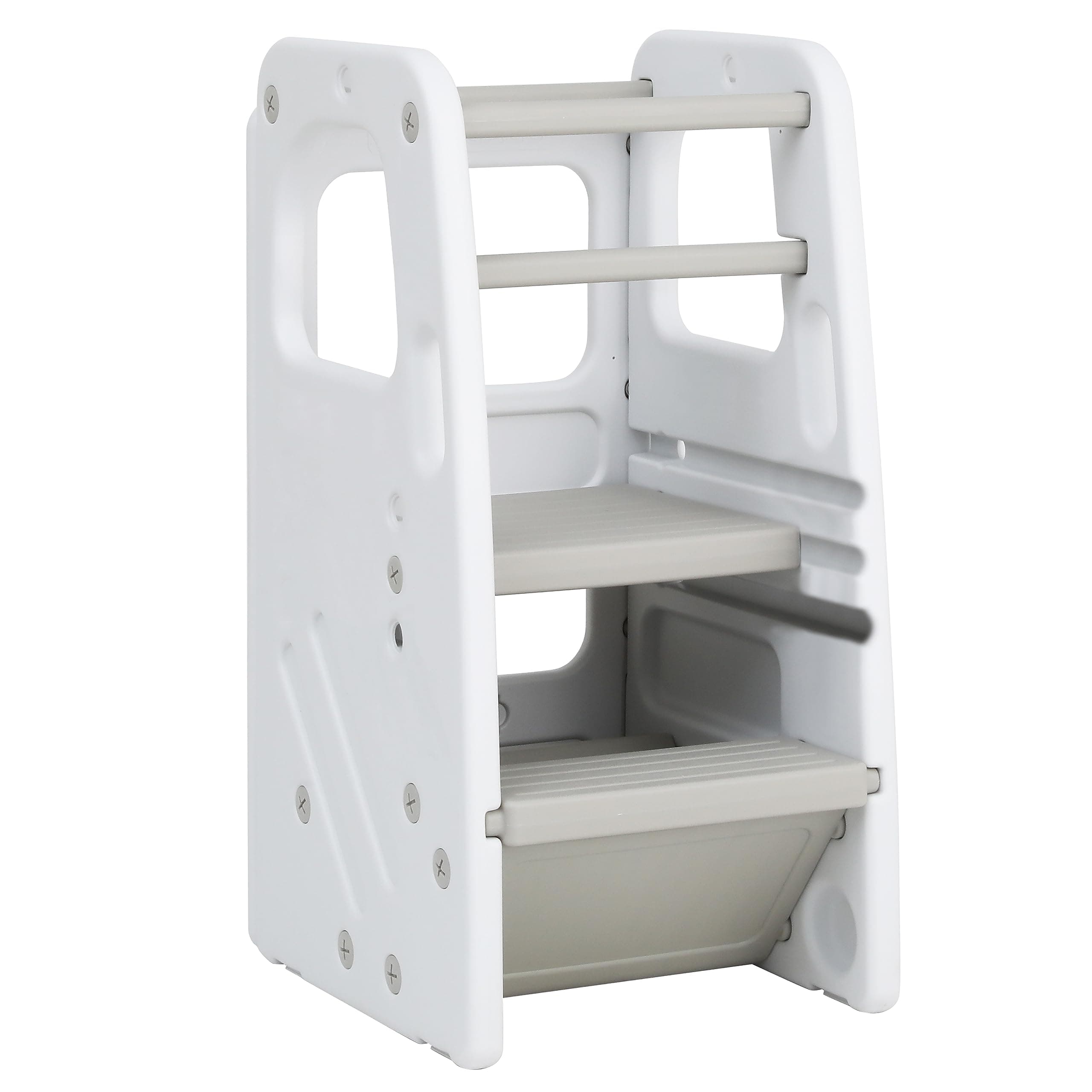 SDADI Toddler Kitchen Stool Helper -Plastic Step Stool for Kids with 3 Adjustable Height, Dual Safety Rails and Non-Slip Feet Pads (White)