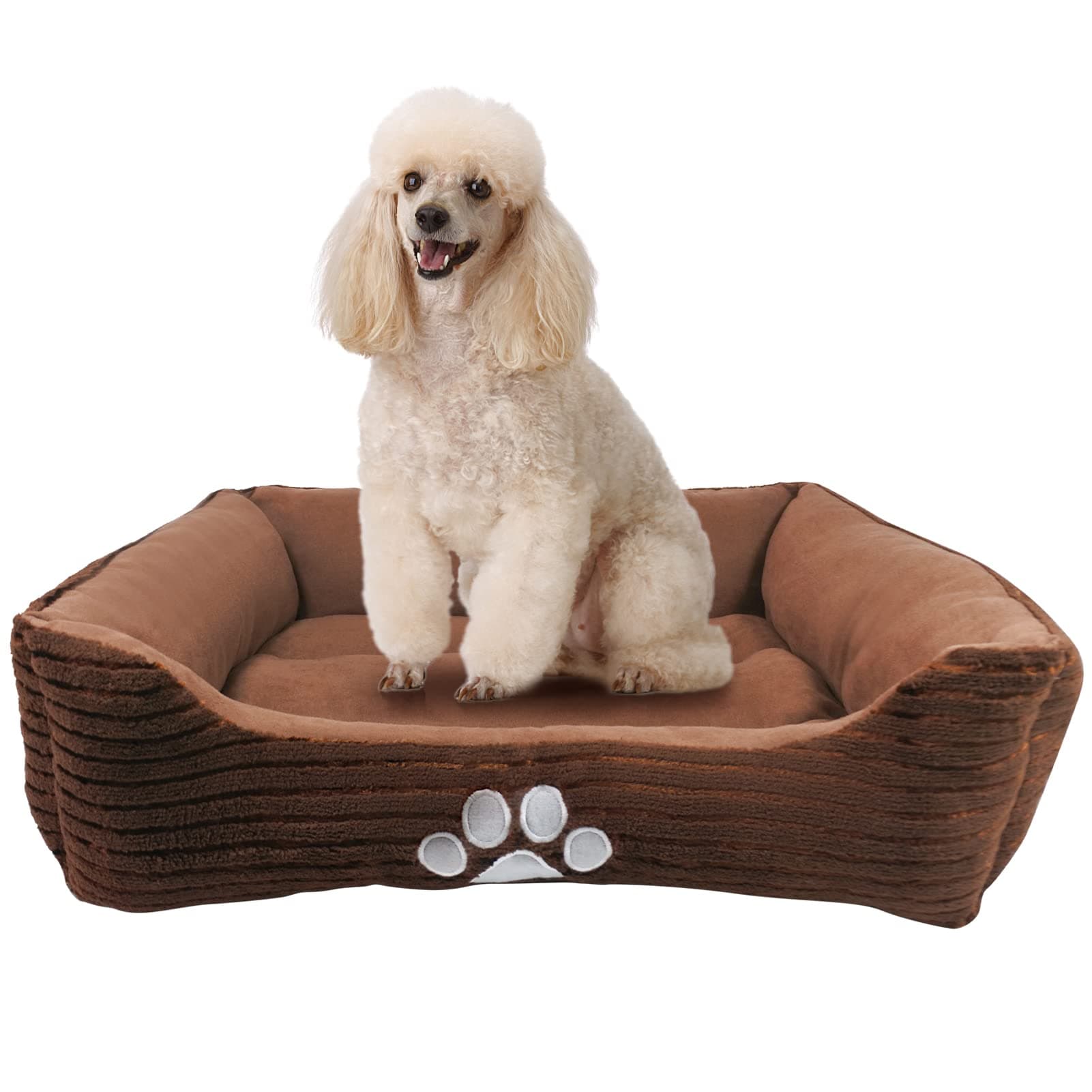 Reversible Rectangle Pet Bed with Dog Paw Printing Medium, New Coffee, by Happycare Textiles