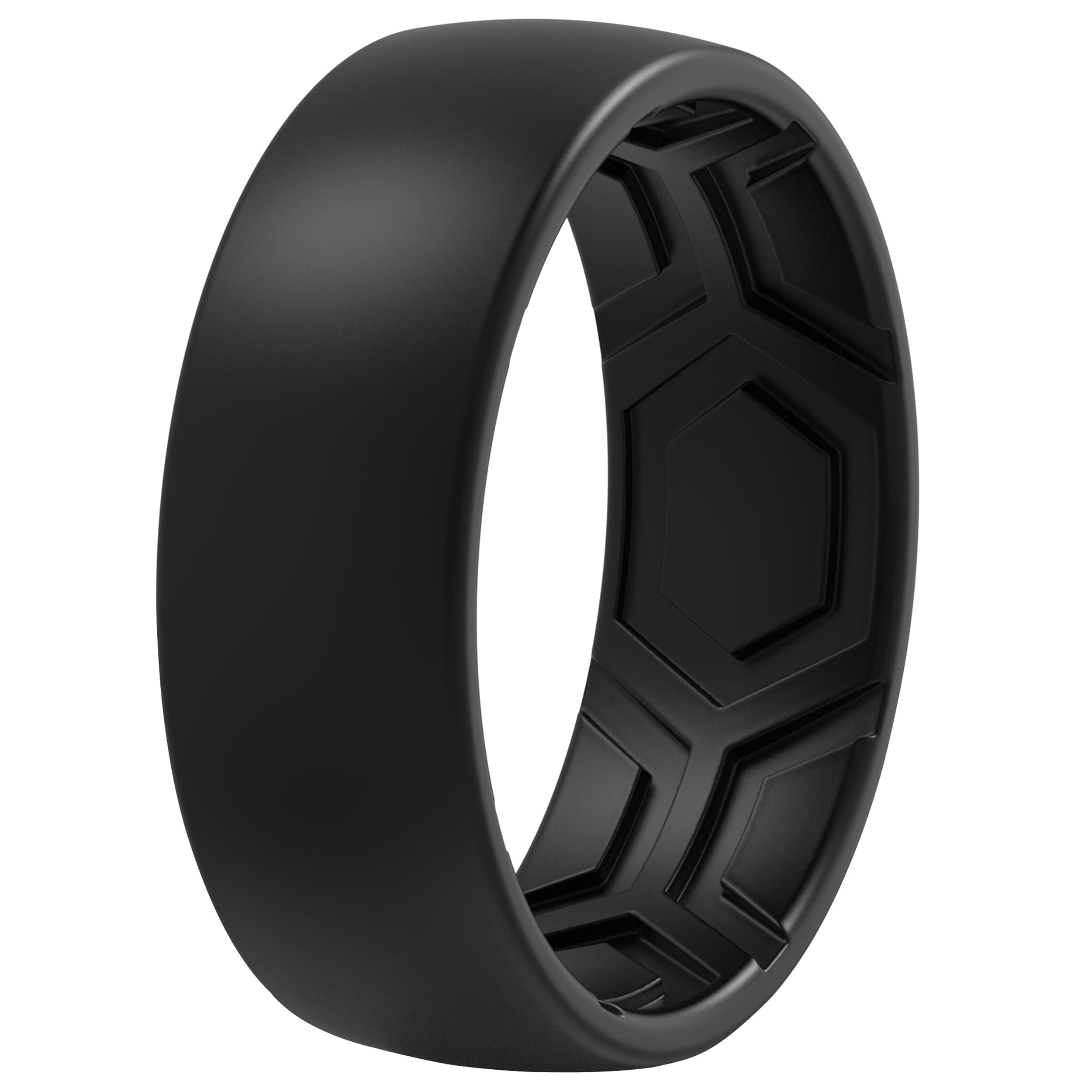 Silicone Rings for Men - 1 Ring Breathable Patterned Design Wedding Bands 8MM (1 Ring - Black, 10.5 - 11 (20.6mm))