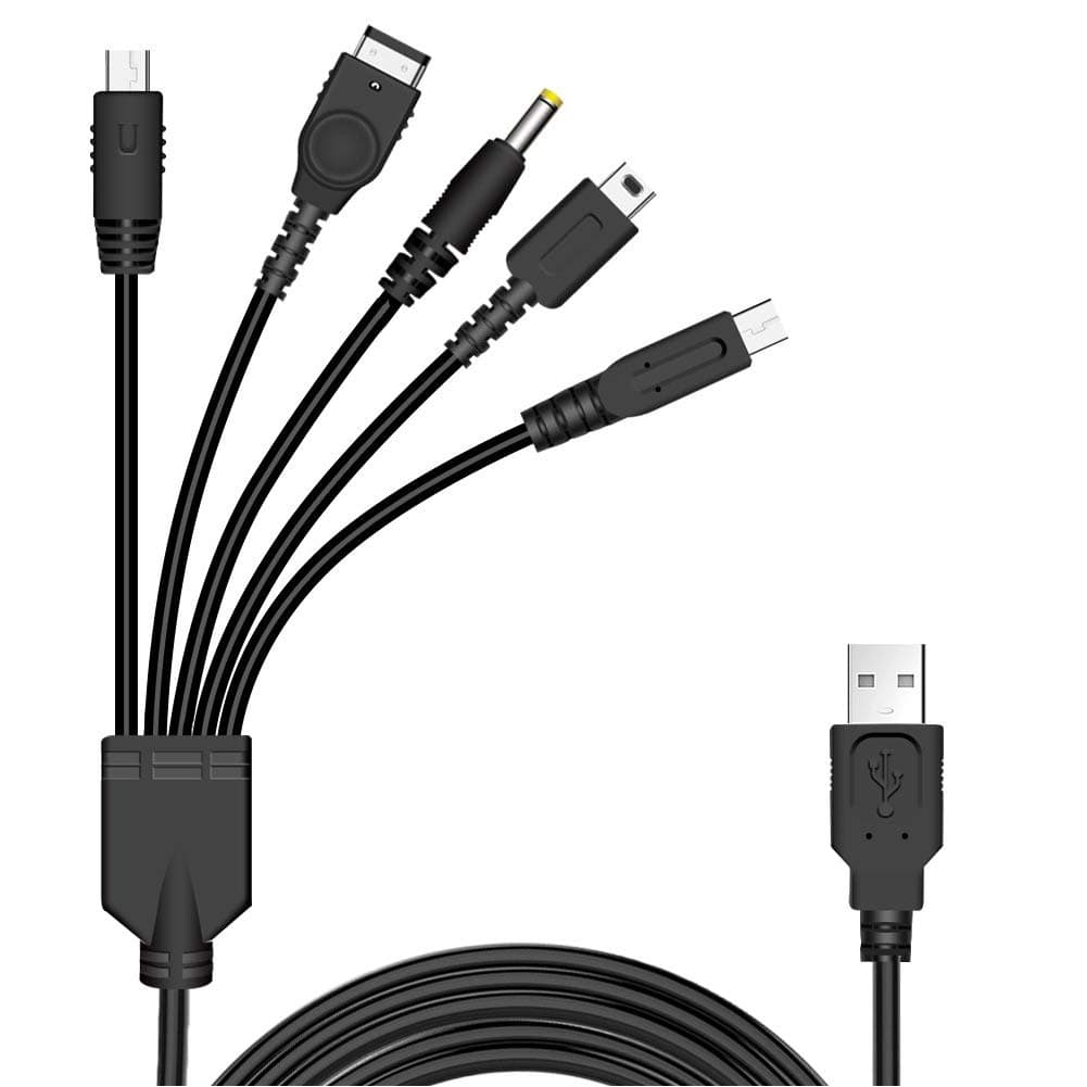 5 in 1 USB Charger Cable for Nintendo DS Lite, 3DS, DS and Gameboy Advance SP/PSP 1000/2000/3000