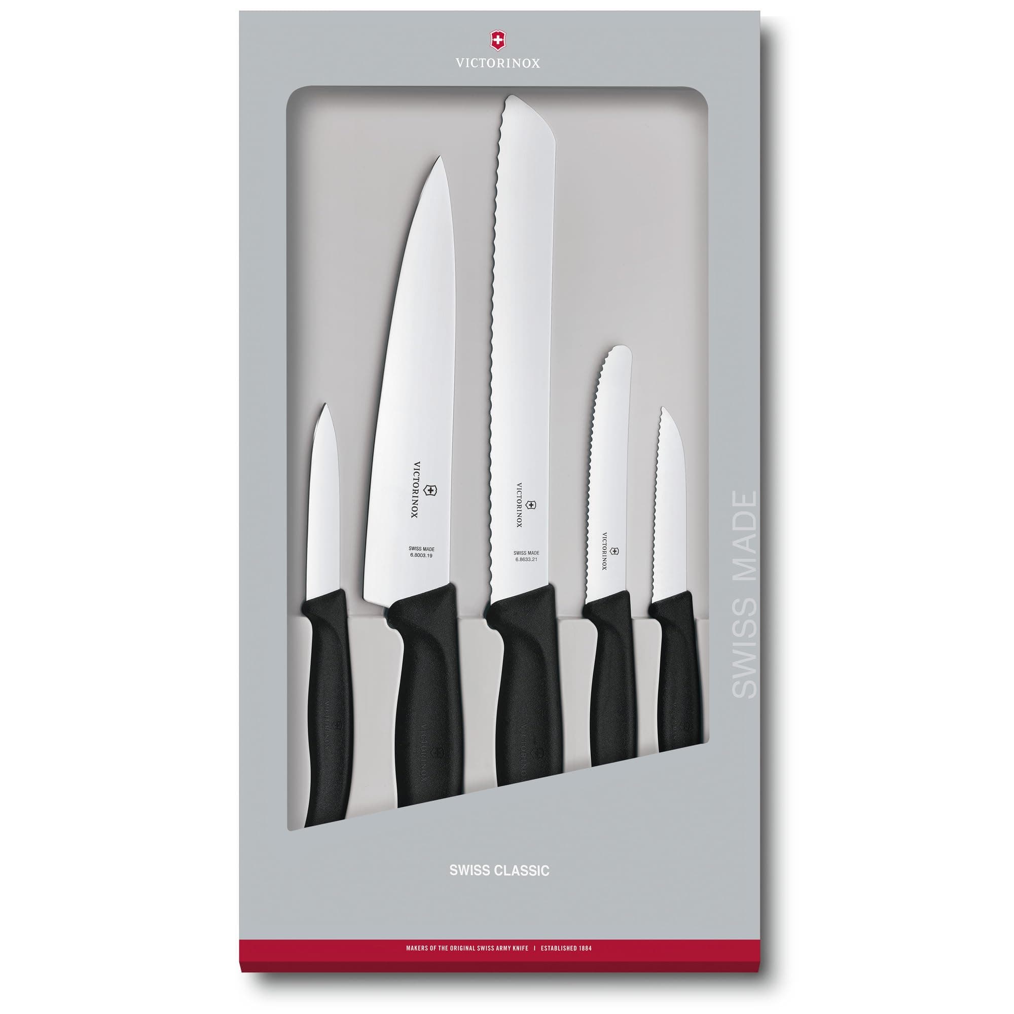 Swiss Classic Kitchen Set - Includes Paring Knives, Carving Knife, Bread Knife & More - Premium Kitchen Accessories - Black Handles, 5-Piece Set