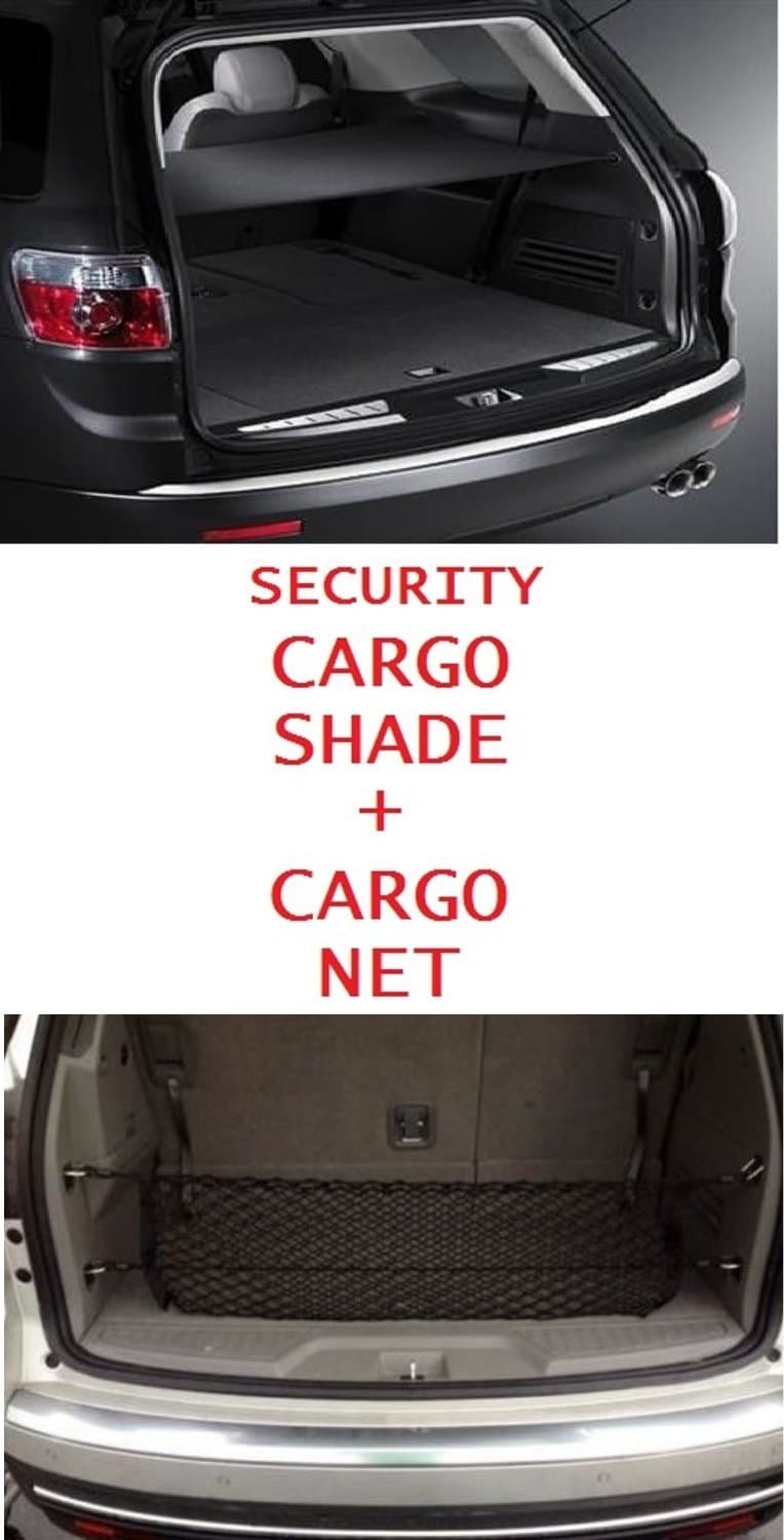 Trunk Security Cargo Area Shade Cover Ebony + Cargo NET KIT for GMC Acadia Buick Enclave Chevy Traverse Saturn Outlook