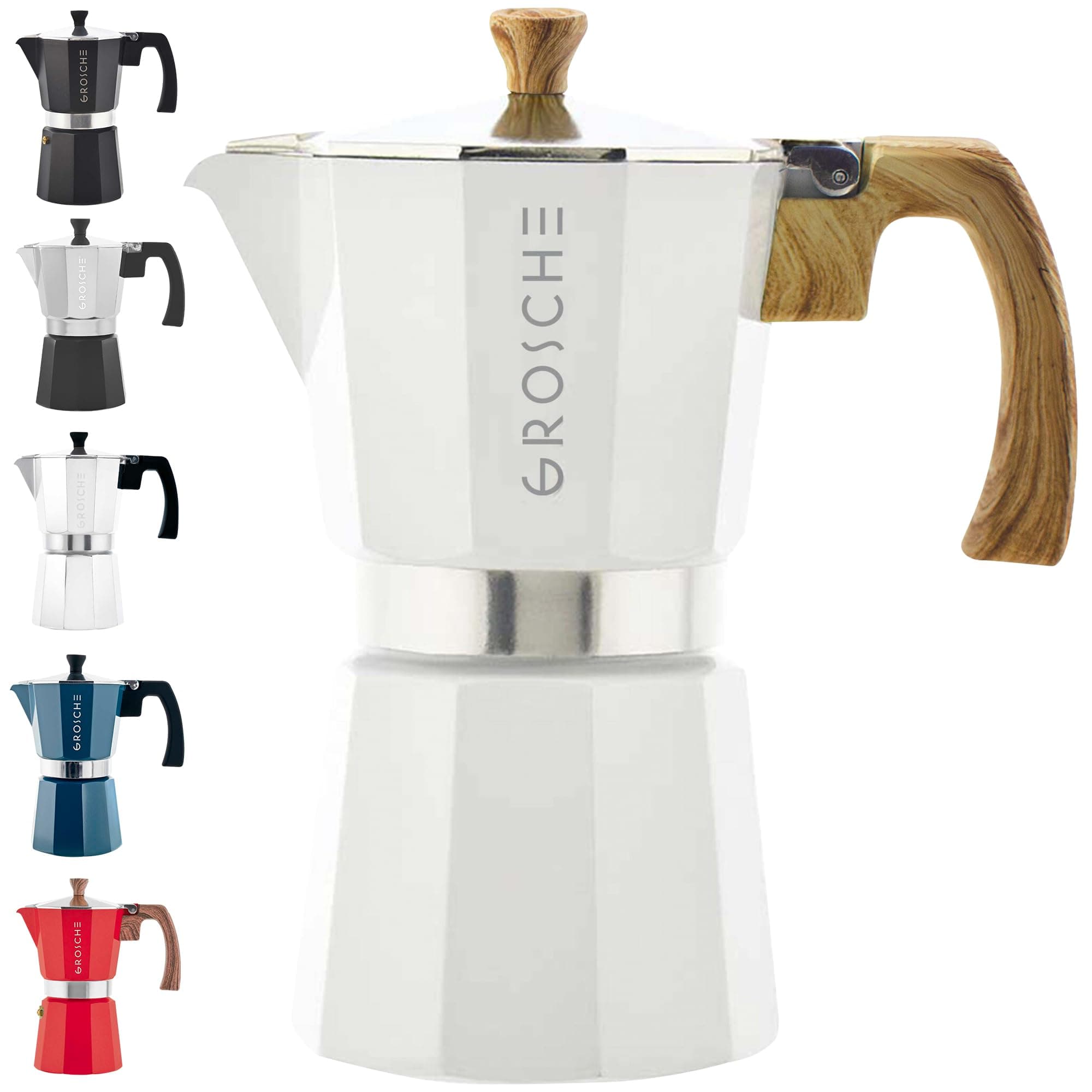 GROSCHE White Milano Stovetop Espresso Maker, 6 cup