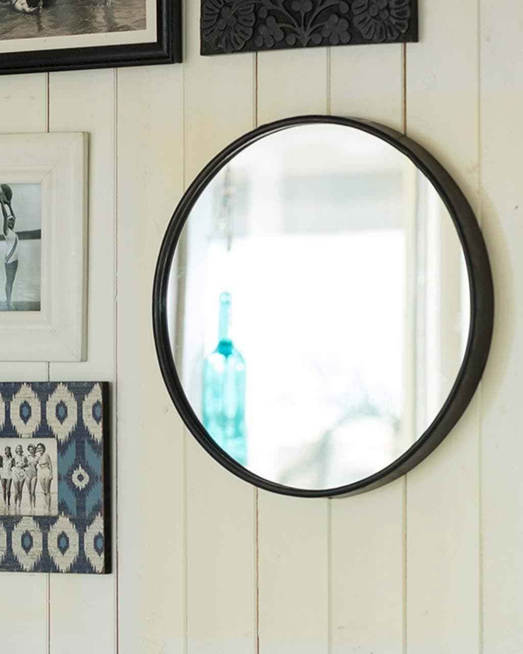 Large Round Wall Mirror (Black Metal Frame, Dia: 60cm)