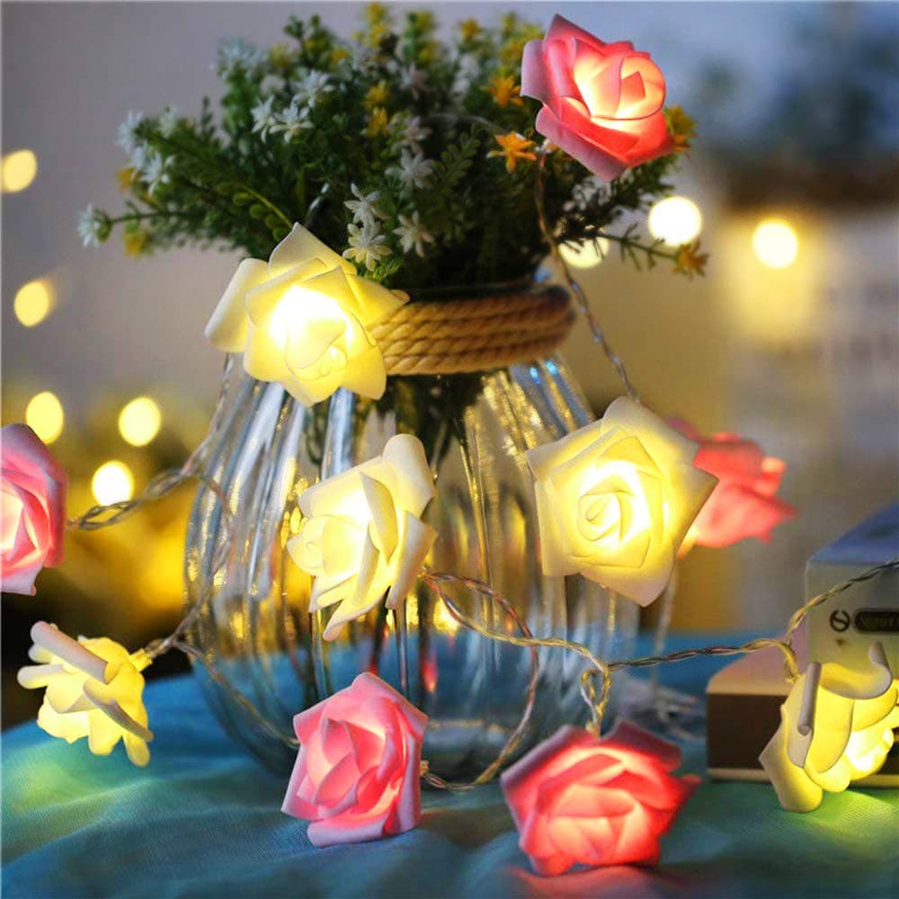 Rose Lights, Multicolor Rose Flower Fairy String Light, 10ft 20 LEDs Battery Operated Night Light with Remote Control for Kids Bedroom, Mirror, Walls, Windows, Wedding, Indoor Decoration, Christmas