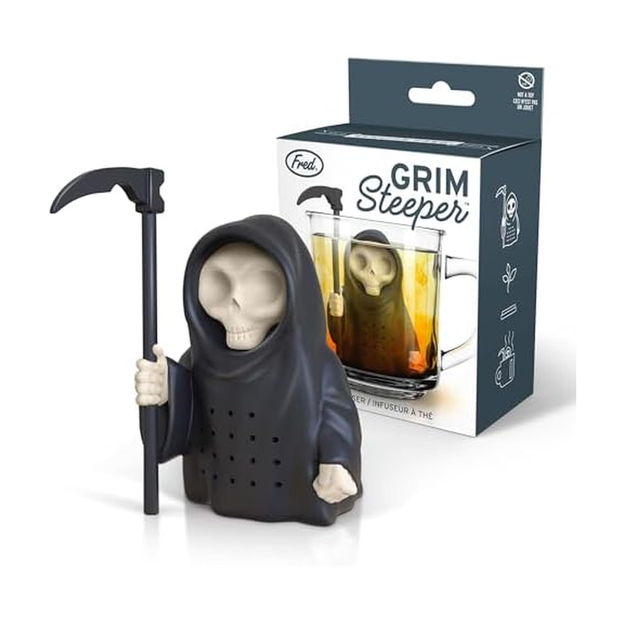 Genuine Fred Grim Steeper Reusable Silicone Tea Infuser, Black Grim Reaper Design, Fun and Clever Kitchen Gadget for Tea Lovers and Enthusiasts