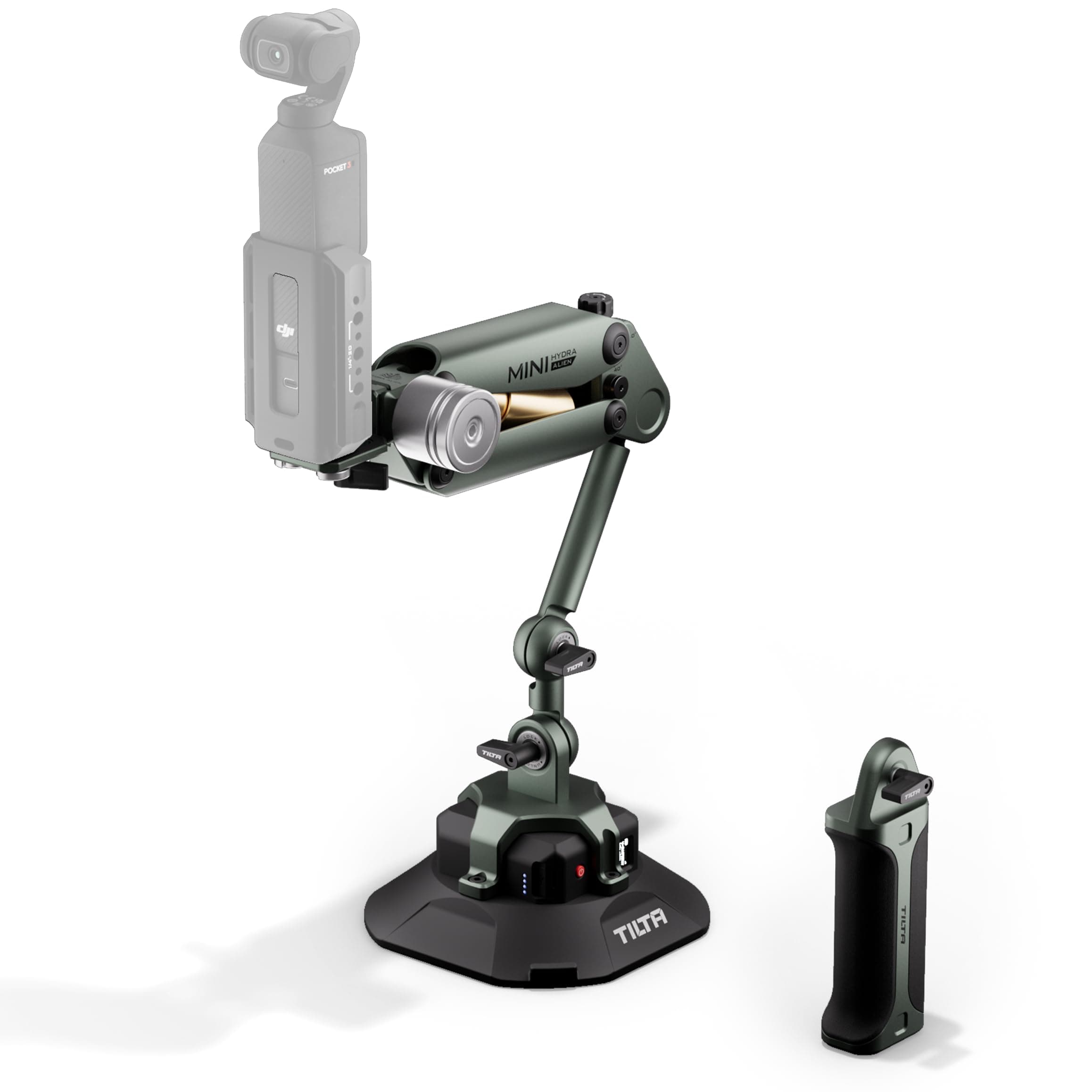 Tilta Hydra Alien Mini Ultimate Kit – Forest Green | Compatible with DJI Pocket 3 | Shock Absorbing Arm | Camera Car Mount | Electronic Suction Cup | Hydraulic Damping HDA-T15-C-FG