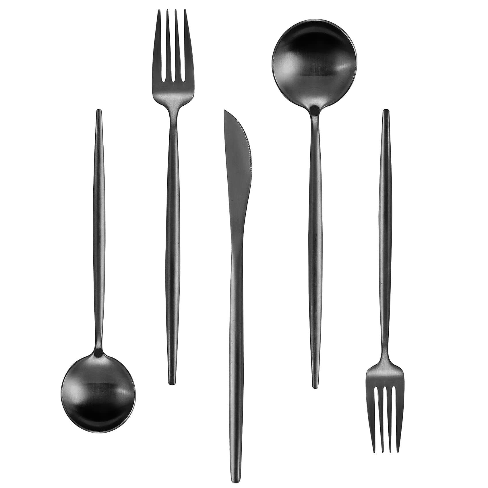 Matte Black Silverware Set for 12, IBIILII JEFF 60 Pieces Stainless Steel Flatware Set,Kitchen Utensil Set, Tableware Cutlery Set, Knife Spoons And Forks Set, Satin Finished Polished & Dishwasher Safe