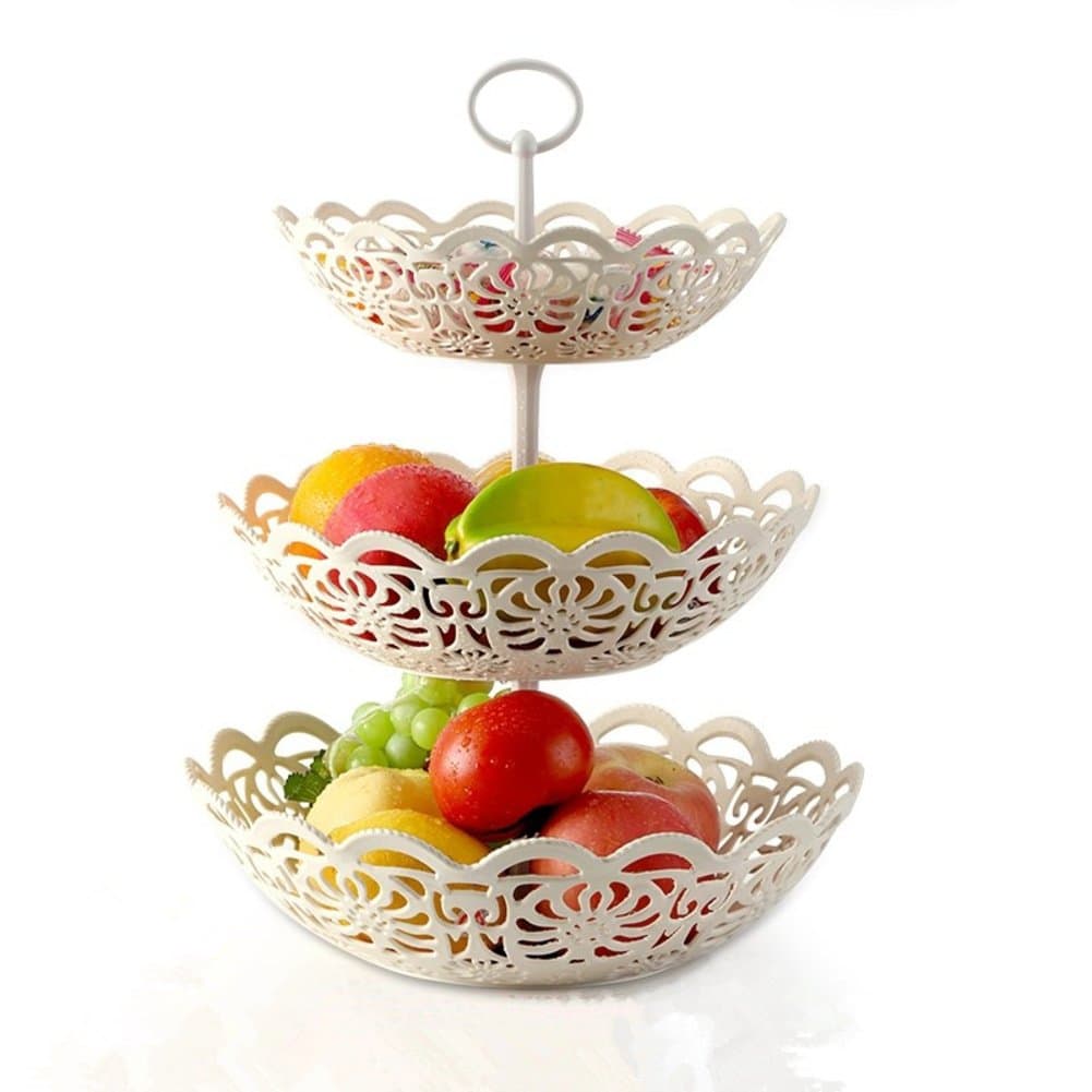 DSAQAO 3 tier plastic fruit basket, Fruit bowl display rack, Housewares Storage fruit and other produce-White