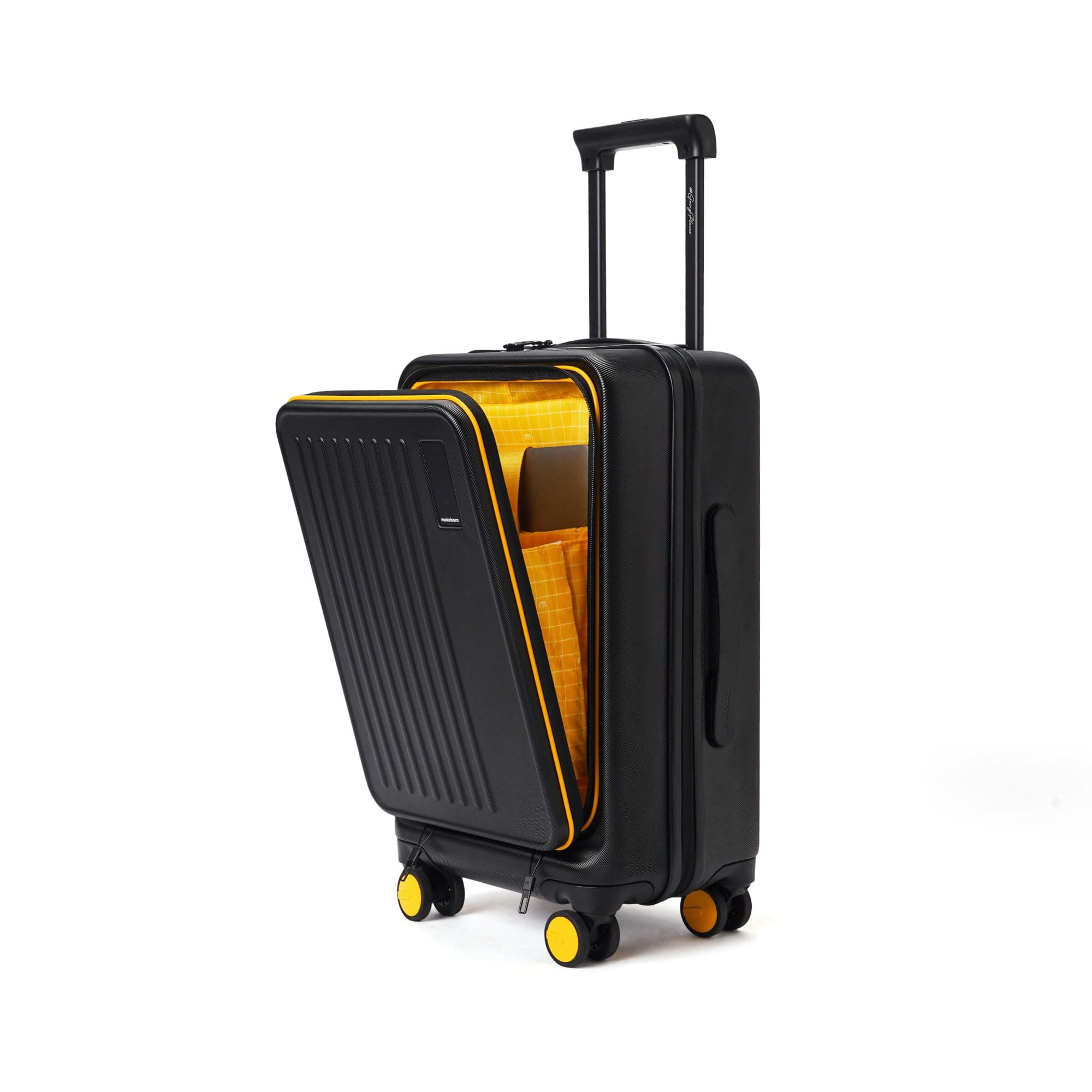 Polycarbonate The Transit Cabin Pro Luggage Small Cabin Size Poly-Carbonate Hard Sided 8 Hinomoto Wheels Suitcase for Travelling (Black & Yellow, 56 cm)