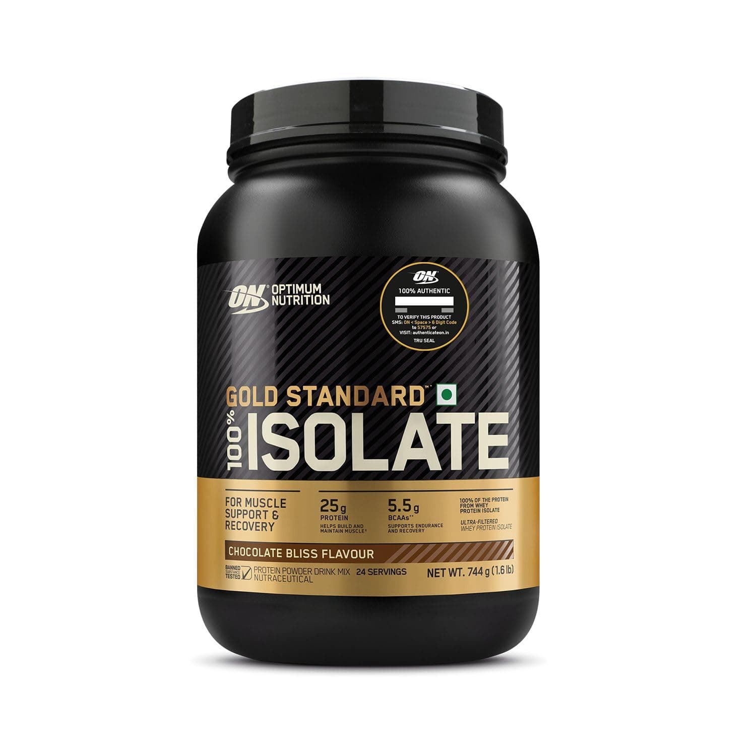 Optimum Nutrition (ON) Gold Standard 100% Isolate 1.6 lb, 744 g (Chocolate Bliss), for Muscle Support & Recovery, Vegetarian - 100% Protein from Whey Isolate