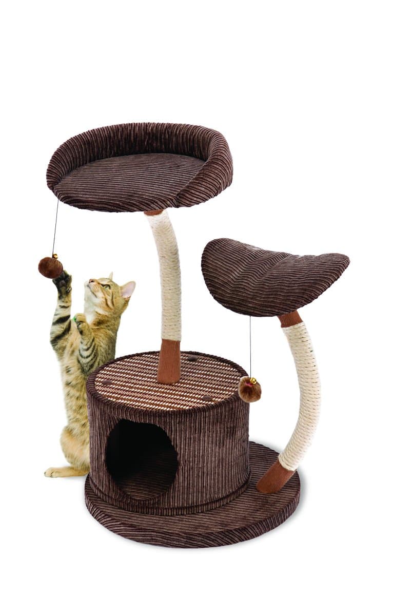 Penn-PlaxTwo-Level Lounge Activity Center with Retreat Hide-Away, Brown Corduroy - 20 x 20 x 35 Inches (WxDxH)