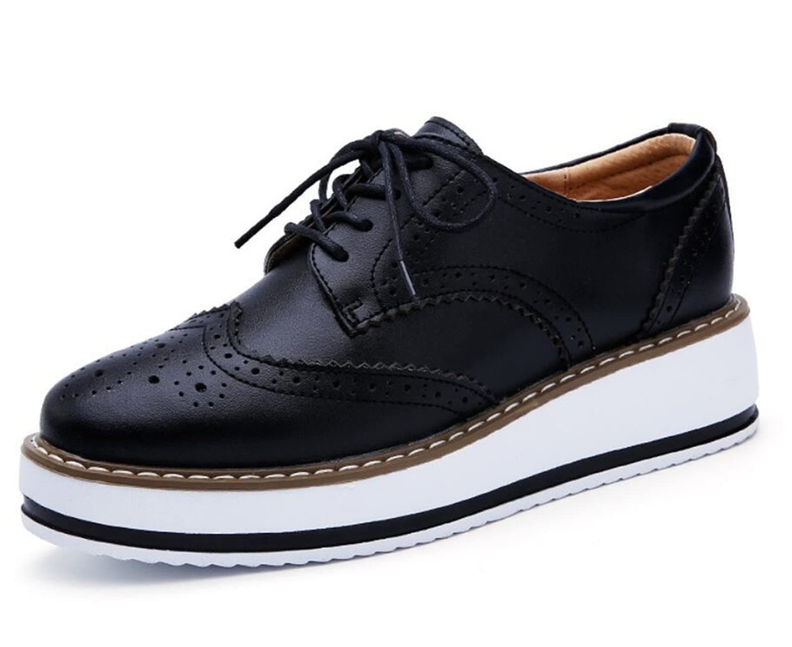 Women's Platform Lace-Up Wingtips Square Toe Oxfords Shoe