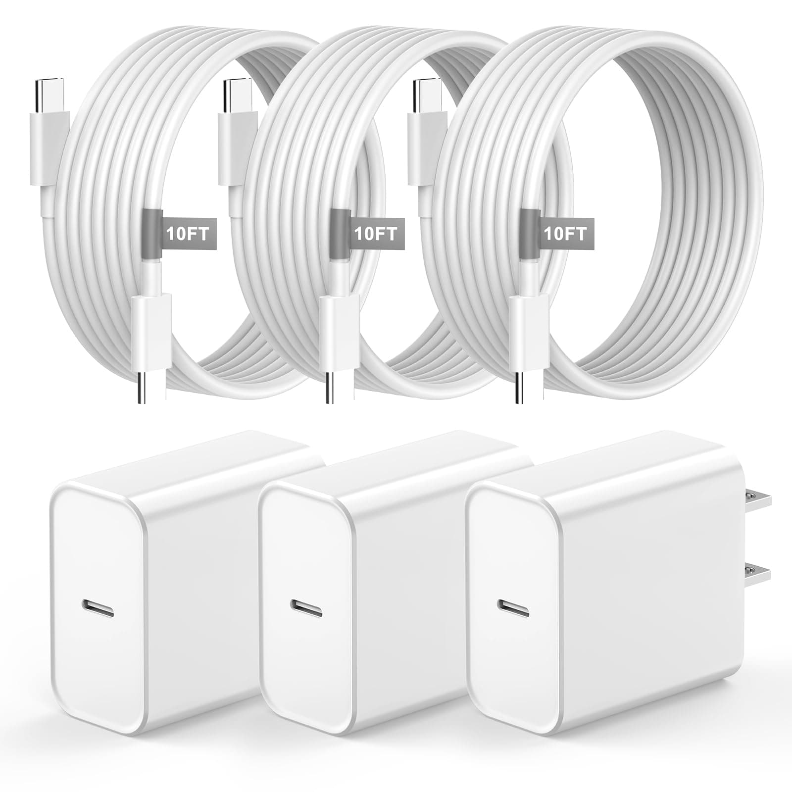 iPhone 15 Charger Fast Charging, 3 Pack 20W USB C Wall Charger Fast Charging Block with 10FT Long USB C to C Charging Cable Compatible for iPhone 15/15 Pro/15 Pro Max/15 Plus, iPad Pro/Air/Mini