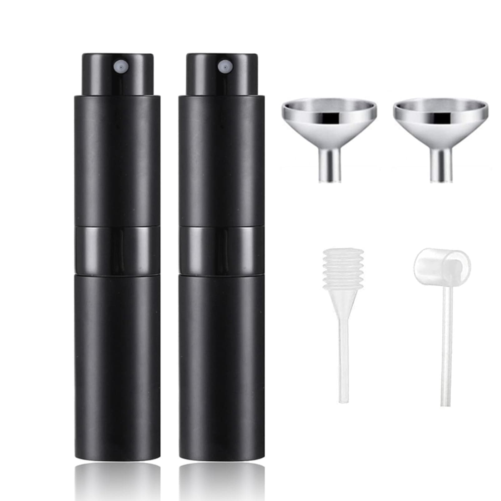 SONGQEE 8ml Travel Perfume Atomiser - Mini Refillable Bottle for Aftershave Spray, Upgraded Atomizer Pod and Refill Pump for Outdoor Traveling (2PCS BLACK)
