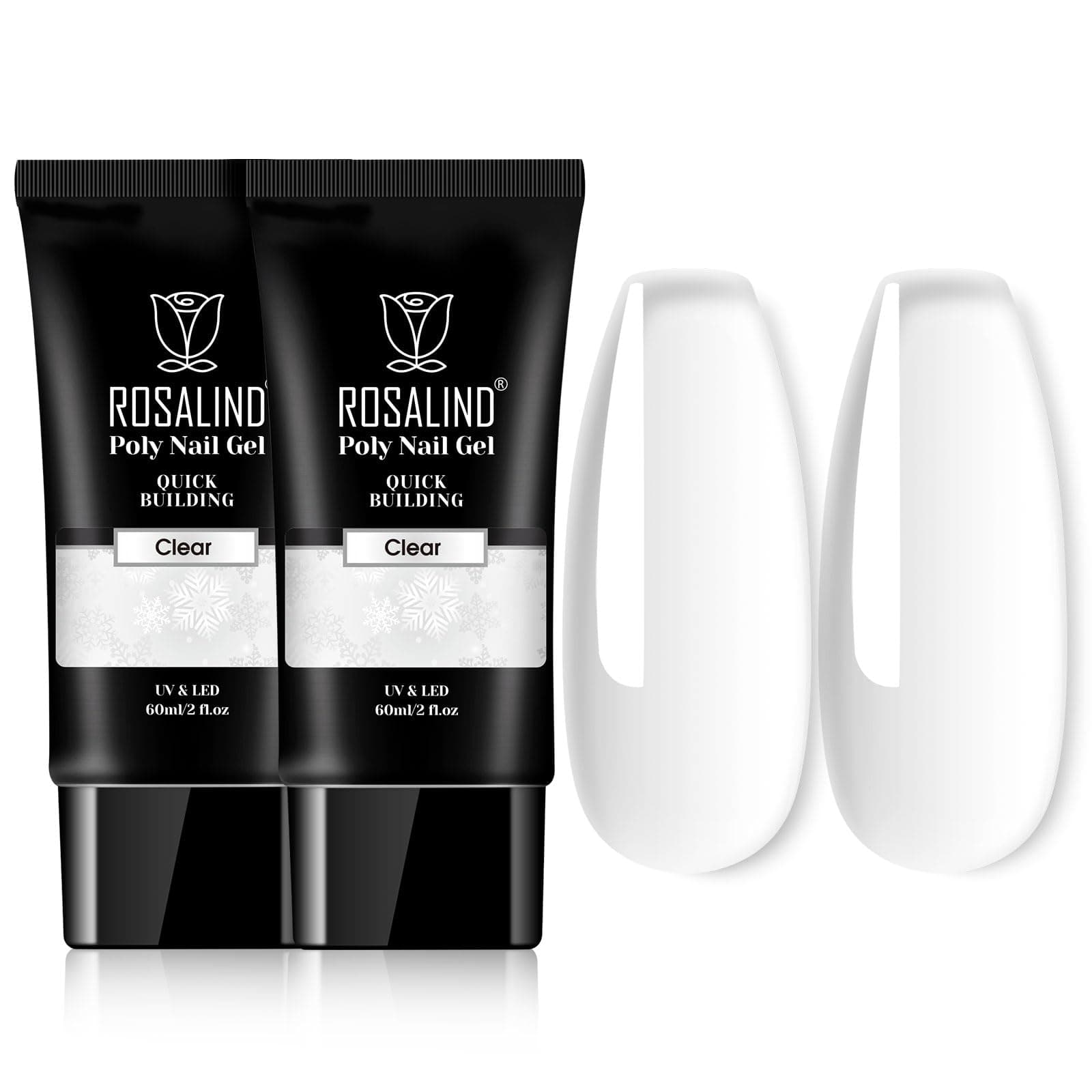Rosalind Clear Acrylic Poly Extension Gel, 2-Pack 60ml Poly Nail Gel Kit - Nail Builder for Thickening, Easy DIY Use with UV Lamp