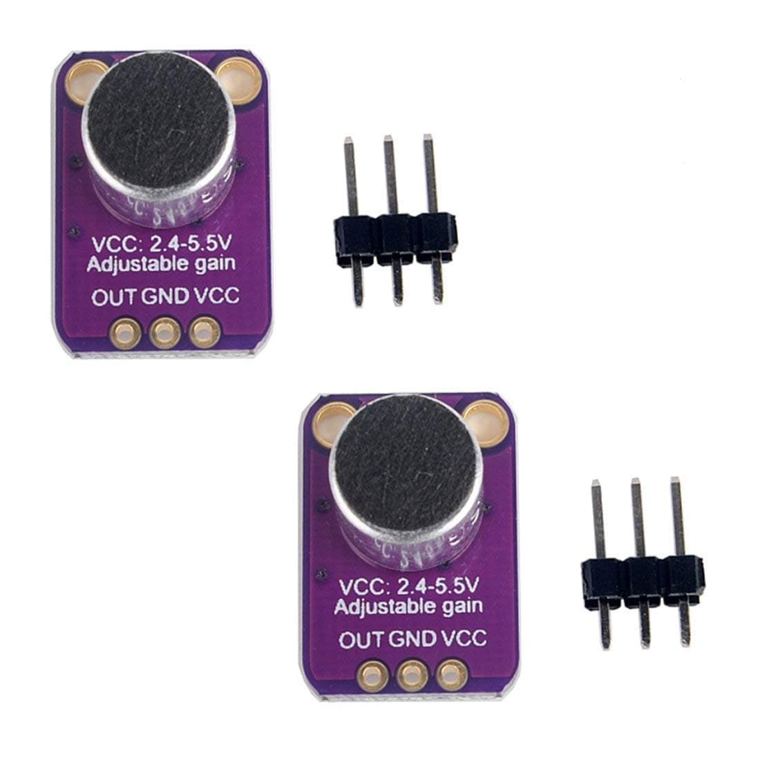 HiLetgo 2pcs Electret Microphone Amplifier MAX4466 Module Adjustable Gain Blue Breakout Board for Arduino