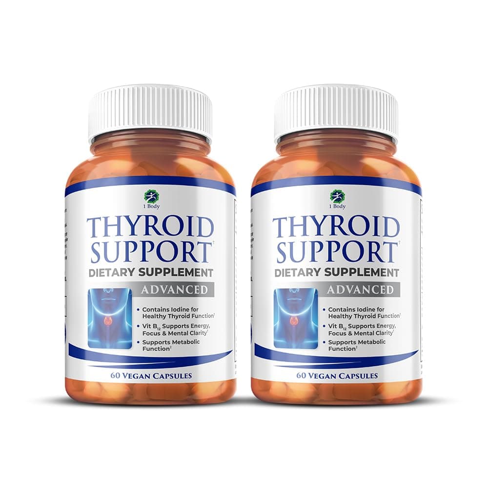 Thyroid Support Supplement, 90-Day Supply, 2 Pack with B12, Iodine, Zinc, Selenium, Ashwagandha, Non-GMO Vegetarian Formula (60 Count (Pack of 2))