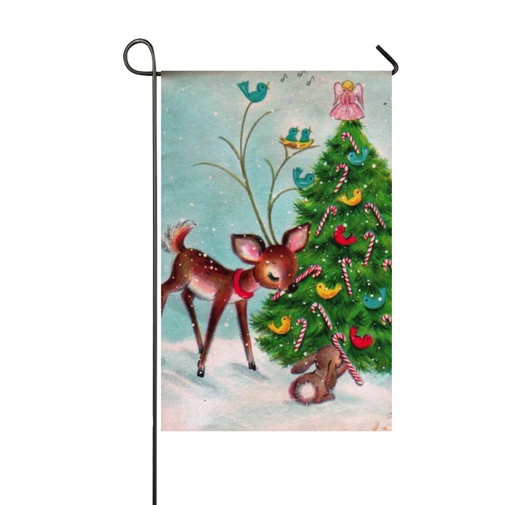 Rossne G sun Christmas Tree Deer Bite The Candy Cane Garden Flag House Flag Decoration Double Sided Flag 28 x 40 Inch