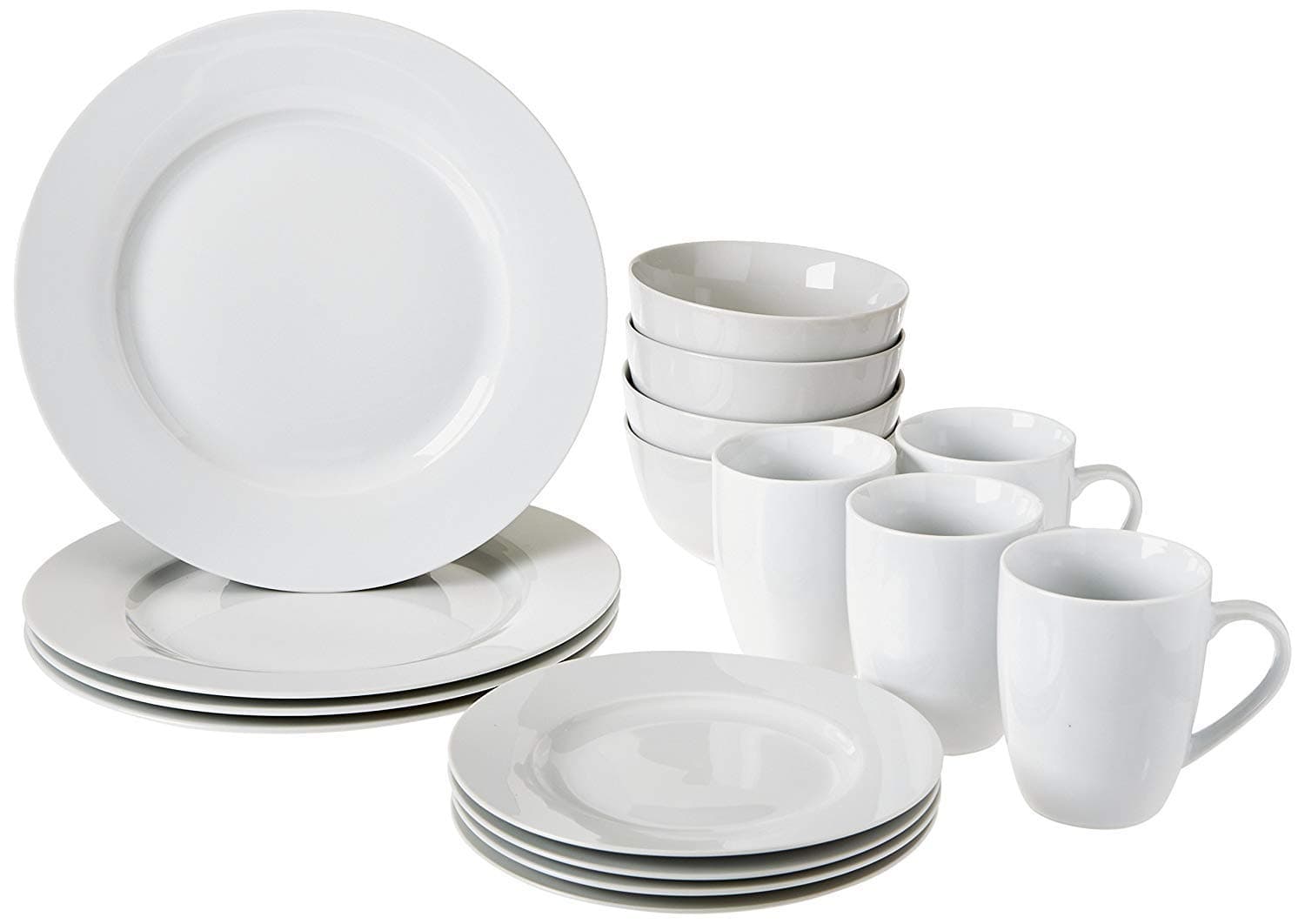 Amazon Basics Dinnerware Set for 4, 16-Piece AB-Grade Porcelain Plates Bowls, Microwave Dishwasher Safe, White
