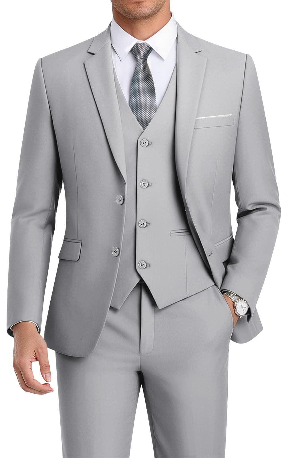Men's 3-Piece Slim Fit Suit Set-2-Button Blazer,Vest & Pants-Formal Wedding,Prom,Party & Business Tuxedo