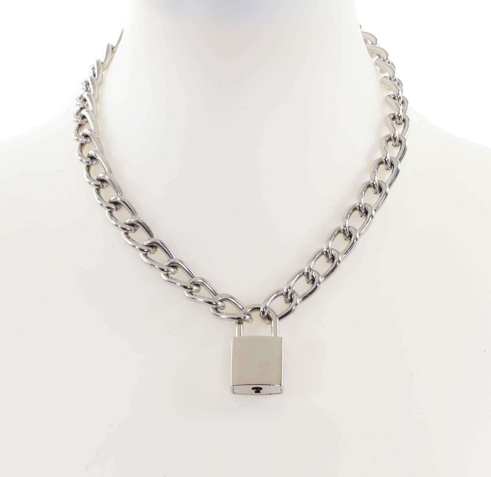 Silver Pad Lock Gothic Necklace Pendant Regular Chain Real Lock Sid Vicious
