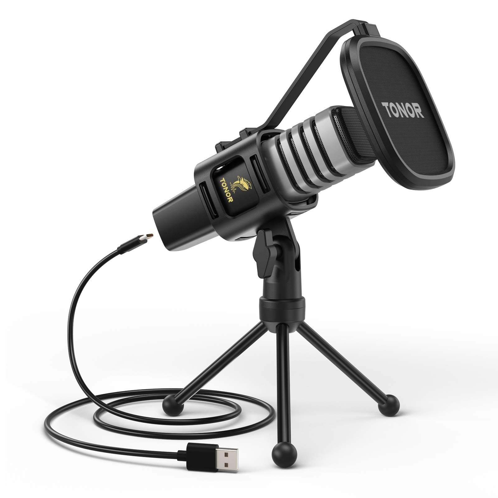 TONOR USB Microphone, Condenser Computer PC Mic with Tripod Stand, Metal,Pop Filter, Shock Mount for Gaming,Streaming,Podcasting,YouTube, Voice Over,Skype, Twitch,Compatible with Laptop Desktop, TC30