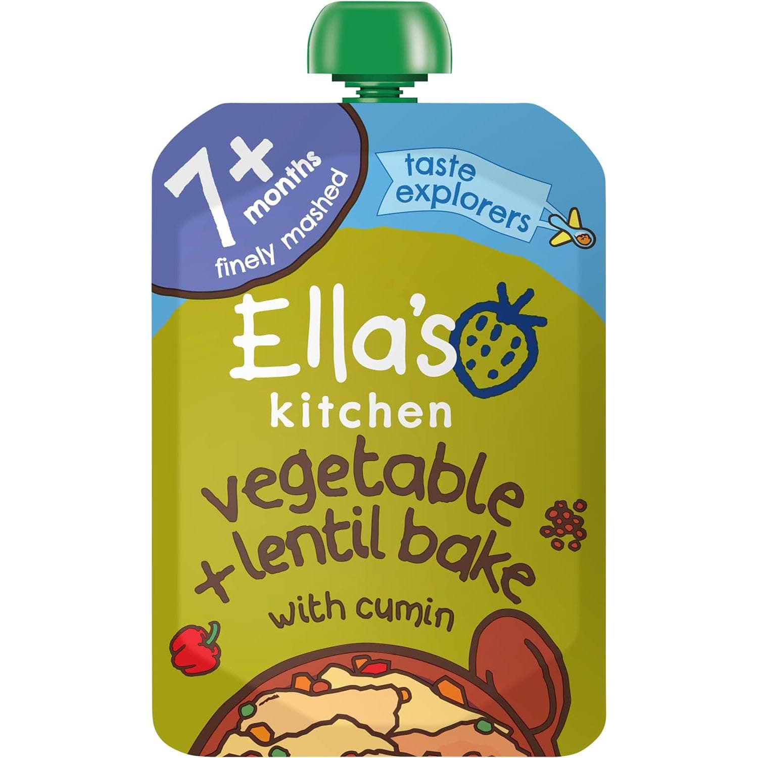 Organic Finely Mashed Vegetables and Lentil Bake with Cumin, 7+ Months Baby Food, Gluten & Dairy Free- 130g