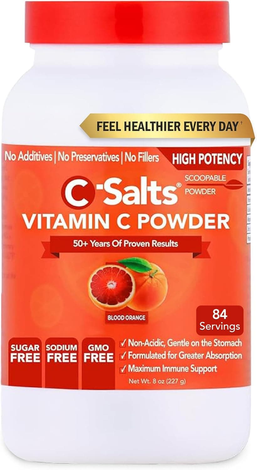 C-Salts Vitamin C Powder - 100% Pure Buffered Ascorbic Acid Powder for Daily Immune Support - Stomach-Friendly Organic Vegan Non-GMO Sugar-Free - 84 Servings 4000mg Per Serving - Blood Orange, 8oz
