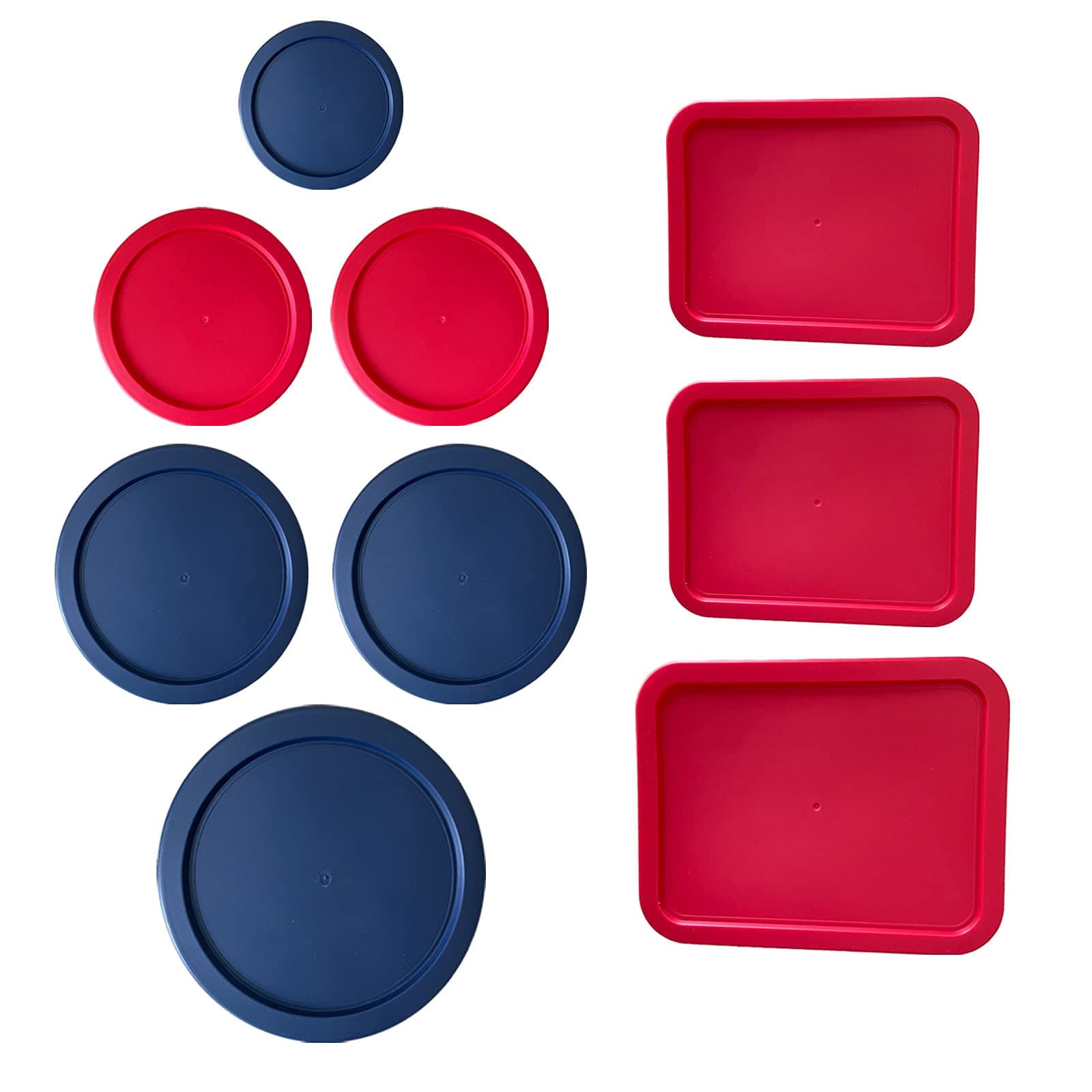 Replacement Lids for Pyrex (1) 7202-PC 1 Cup Blue (2) 7200-PC 2 Cup Red (2) 7201-PC 4 Cup Blue (1) 7402-PC 6/7 Cup Blue (2) 7210-PC 3 Cup Red (1) 7211-PC 6 Cup Red Round Rectangle
