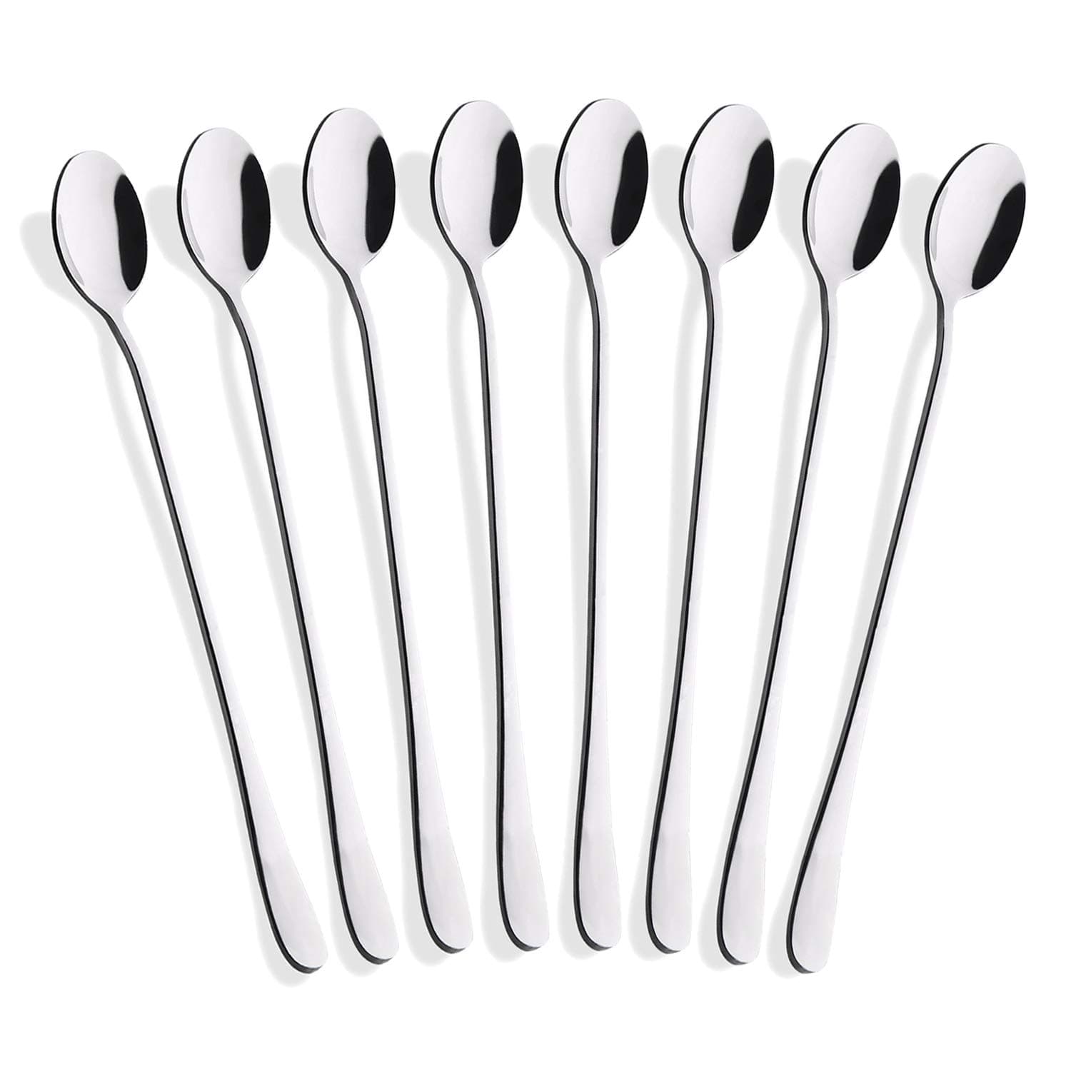 8-Piece 9-Inch Long Handle Iced Tea Spoon, Coffee Spoon, Ice Cream Spoons, Stainless Steel Cocktail Stirring Spoons