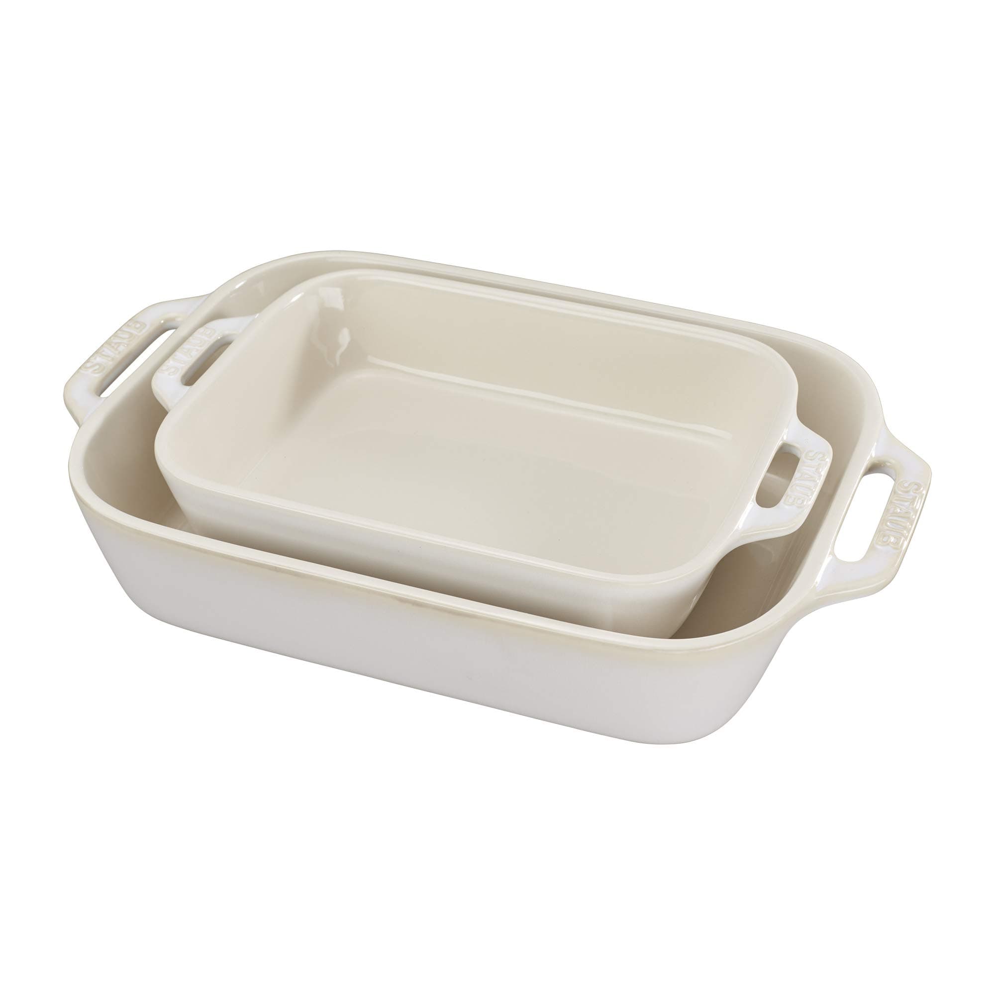STAUB Ceramics Rectangular Baking Dish Set, 2-piece, Rustic Ivory
