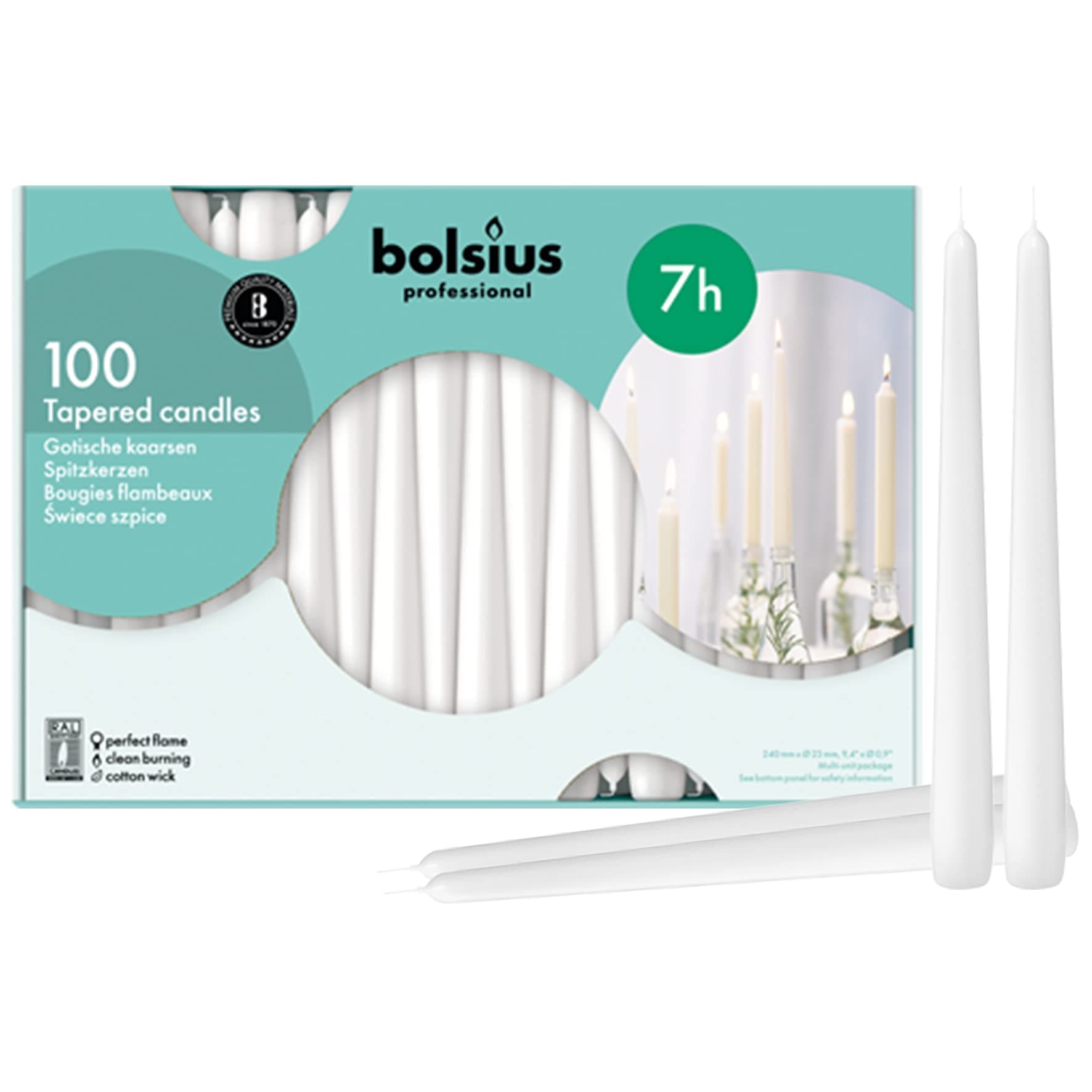 White Taper Candles 100 Count Bulk Pack - 10 Inch Dinner Candle Set - 7+ Burn Hours - Premium European Quality - Smooth Flame - 100% Cotton Wick - Smokeless & Dripless Household Candlesticks