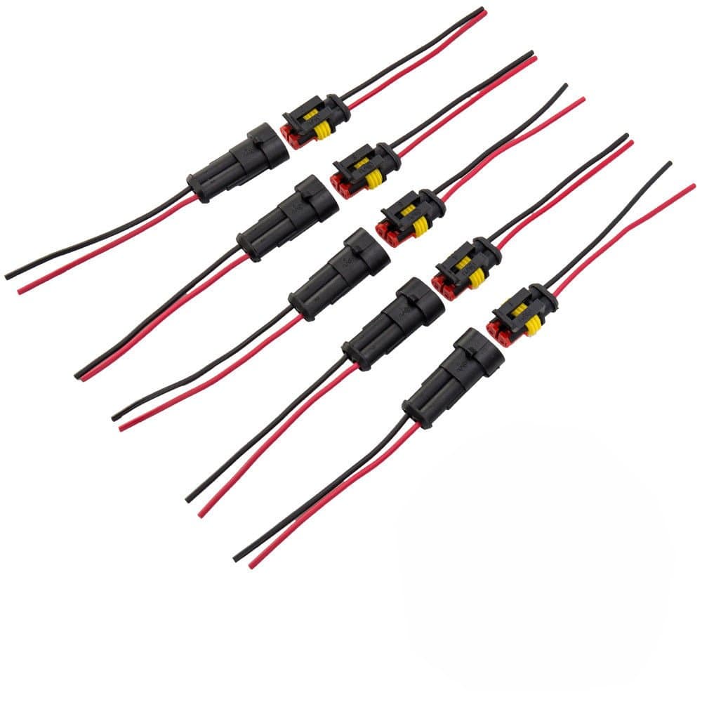 5 Sets 2 Pin Way Car Auto Super Sealed Waterproof Electrical Connectors Plug Socket Kit with Wire AWG Gauge Marine