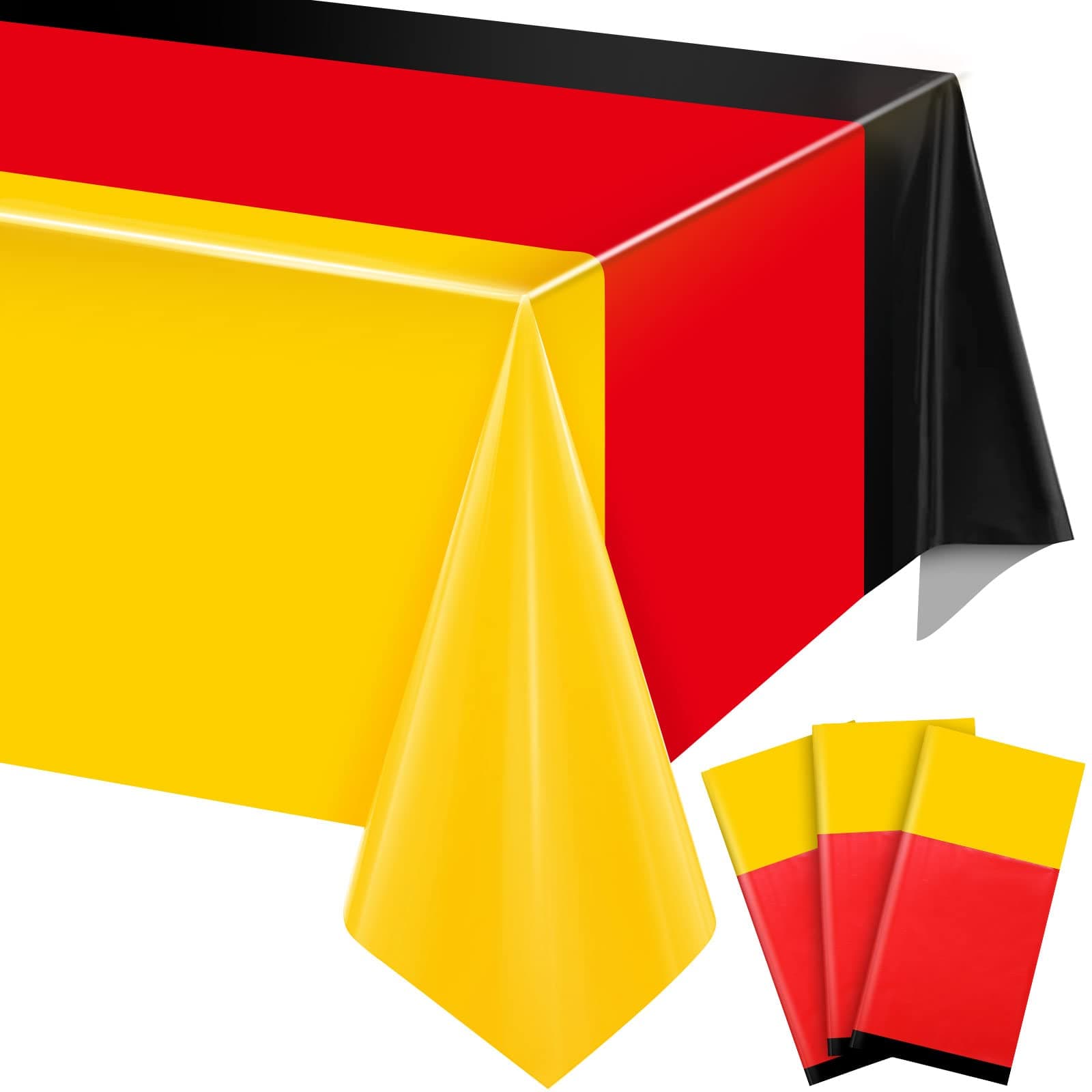 Capoda 3 Pieces German Table Cover, Disposable Plastic Tablecloth for German Parties Waterproof 54 x 108 Inch German Flag Table Cloth Black Red Yellow Kitchen Table Cloth for Holiday Camping Picnic
