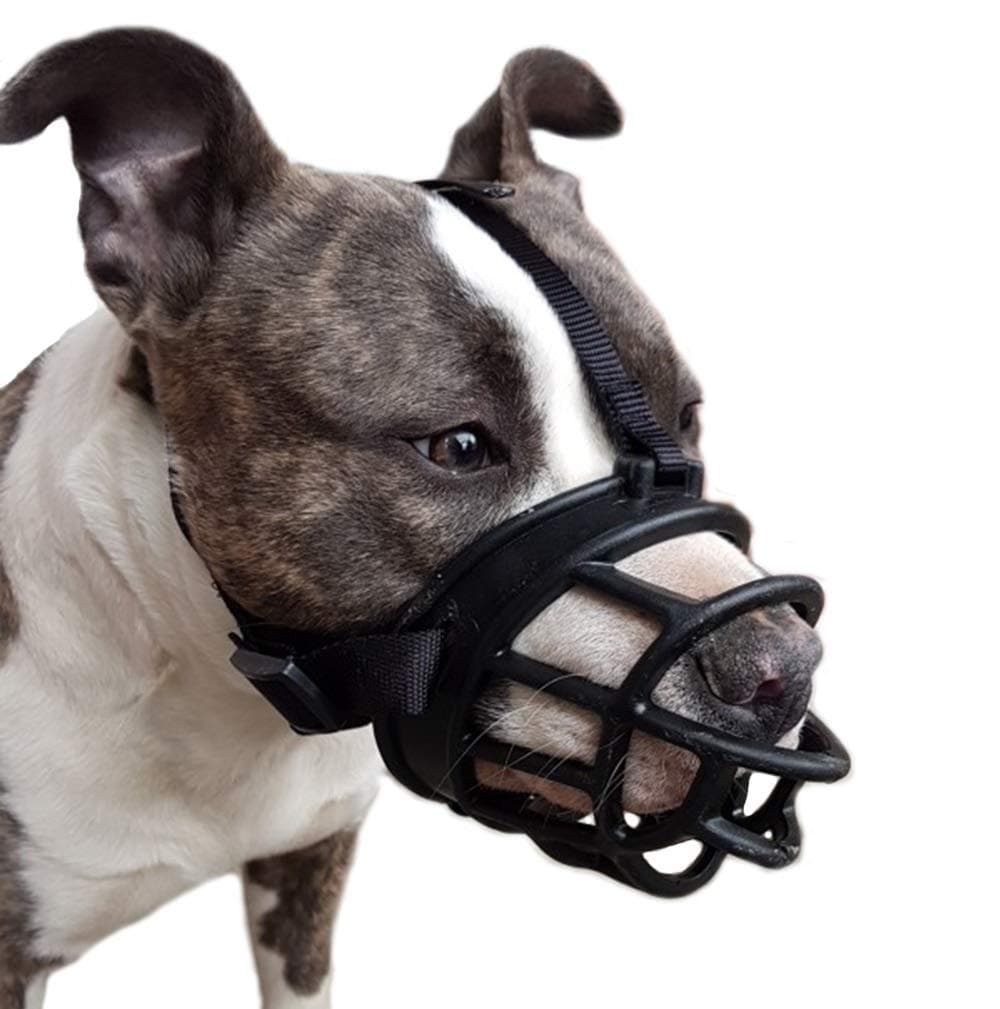 LUCKYPAW Basket Muzzle for Large Medium Small Sized Dogs, Soft Pitbull Muzzle for Rottweiler Bully to Prevent Biting Chewing, Allows to Drink Full Pant, Breathable & Adjustable