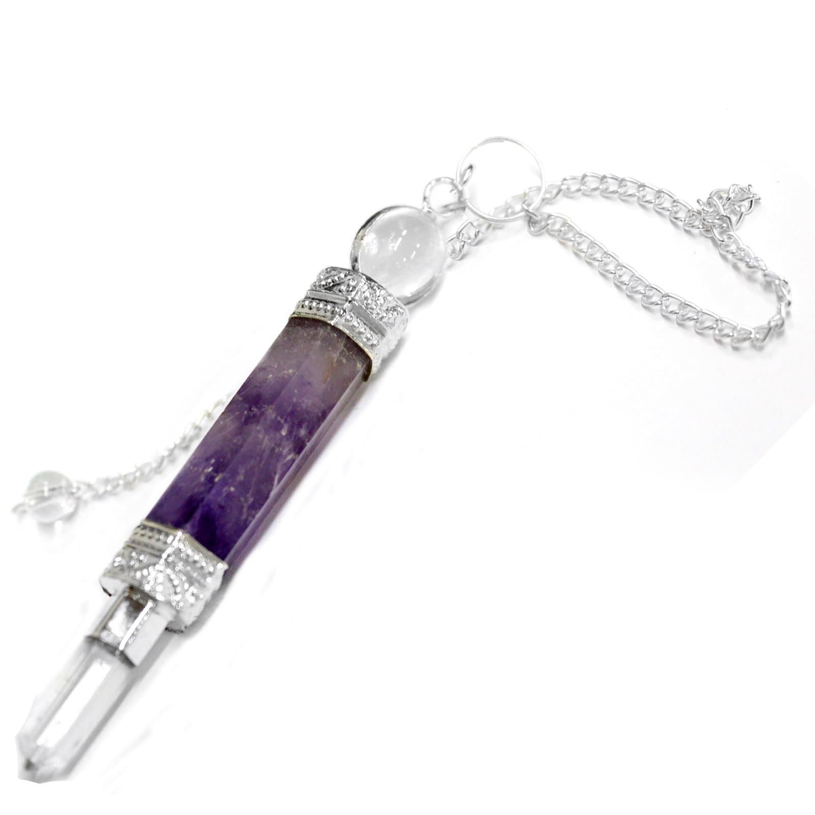 One Amethyst Point Pendulum with Silver Toned Bail Chain Rp Exclusive COA AM12B6