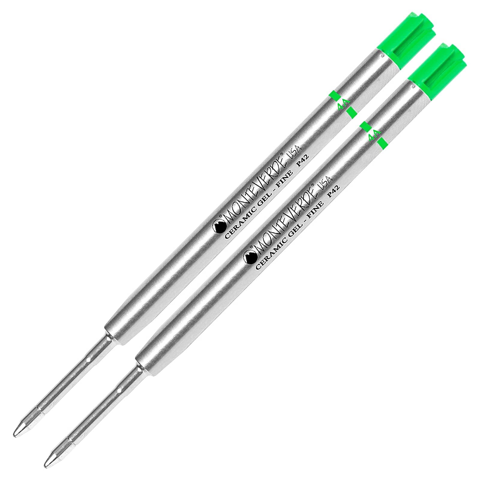 Combo Pack - 2 Pack - Monteverde® Capless Ceramic Gel™ P42 Ink Refill Compatible with Most Parker® Style Ballpoint - Green (Fine Tip 0.6mm)