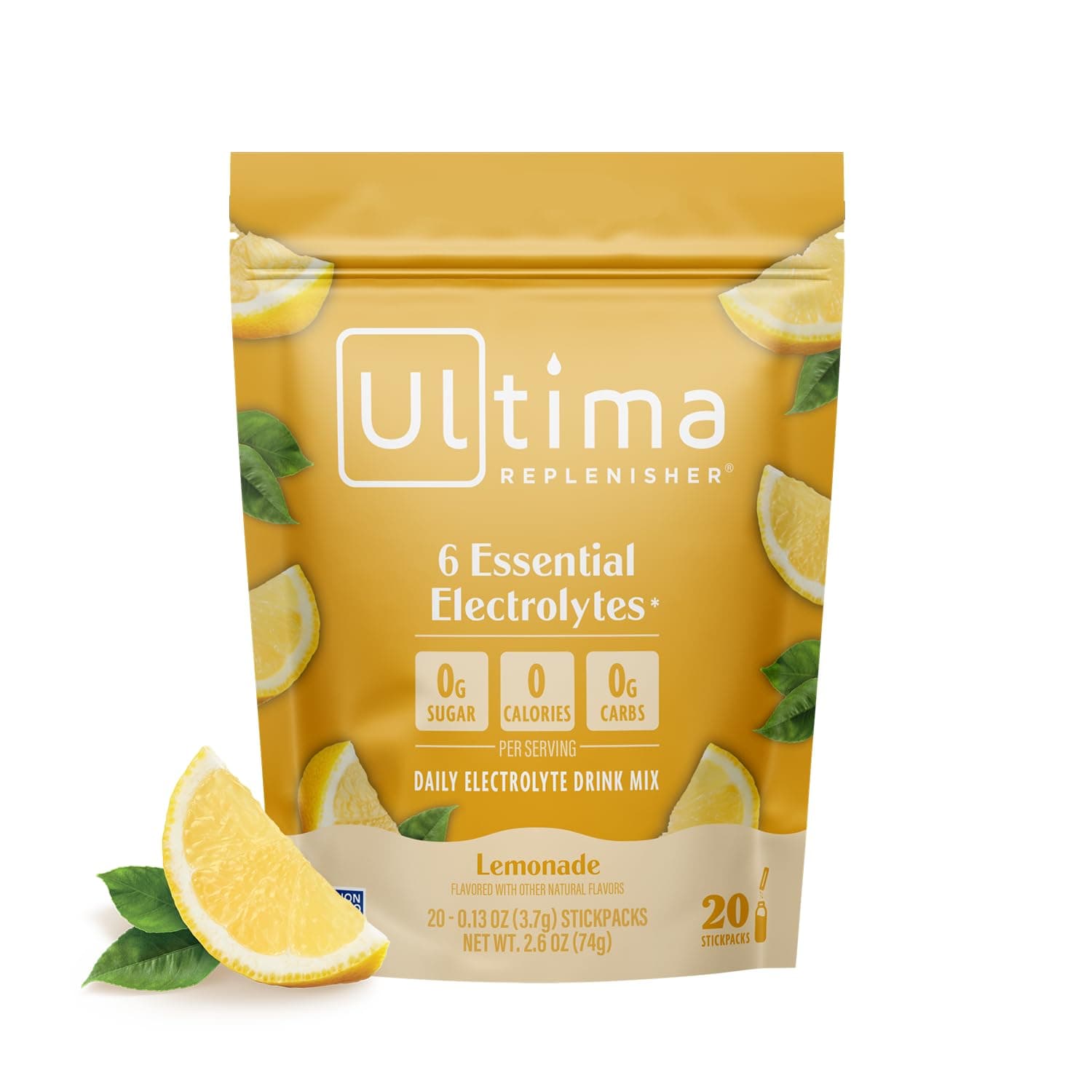 Ultima Replenisher Hydration Electrolyte Packets- 20 Count- Keto & Sugar Free- On the Go Convenience- Feel Replenished, Revitalized- Non-GMO & Vegan Electrolyte Drink Mix- Lemonade