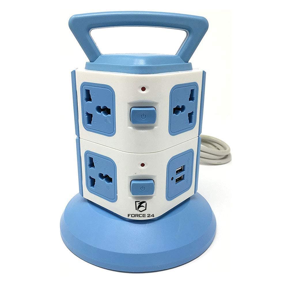 Force24 Power Extension Board Tower with 7 Universal Socket & 2 USB Ports (Color May Vary)