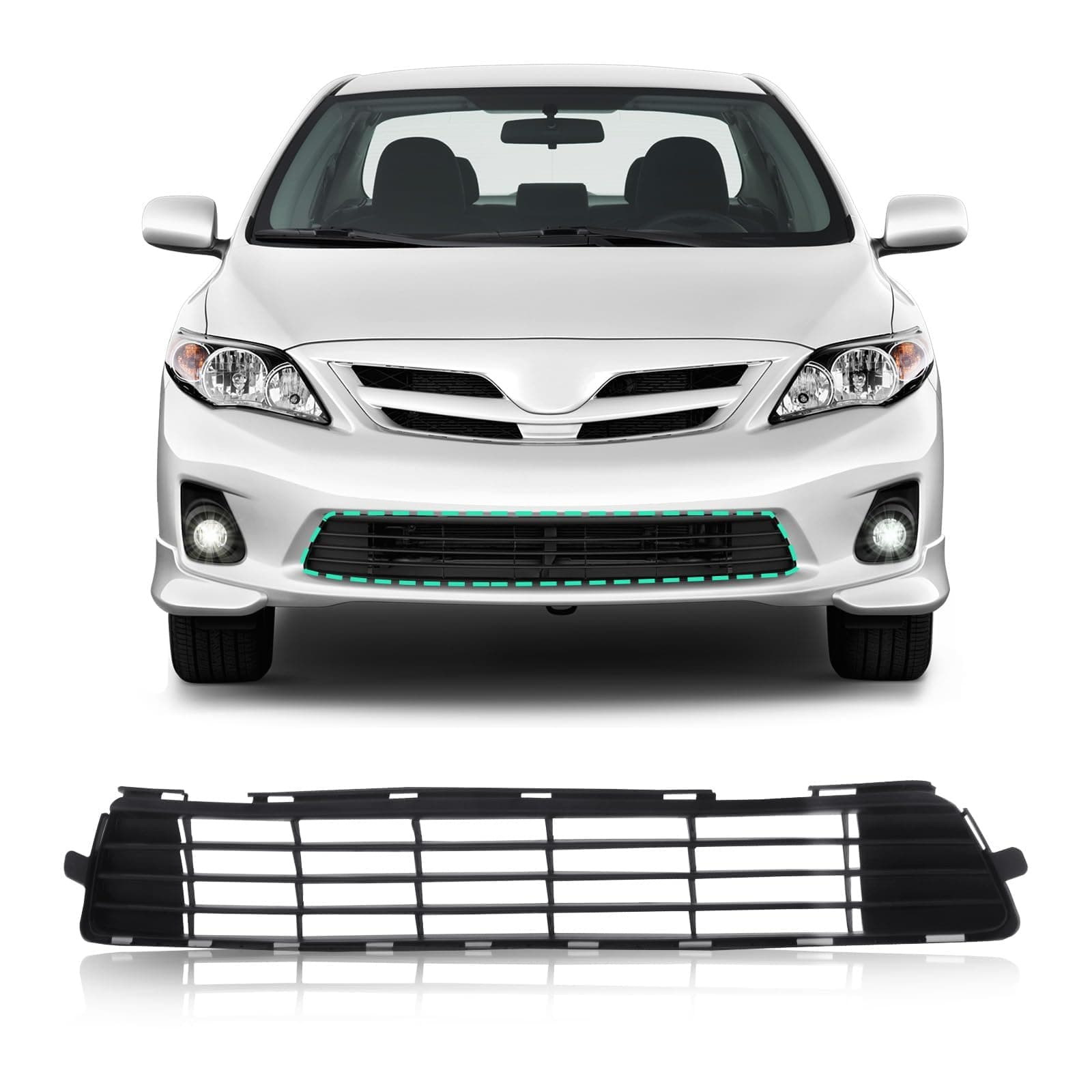 PERFIT LINER Front Bumper Lower Grille Grill 2011 2012 2013 Compatible With TOYOTA Corolla Direct Replacement Parts Primed Black TO1036125 5311202280