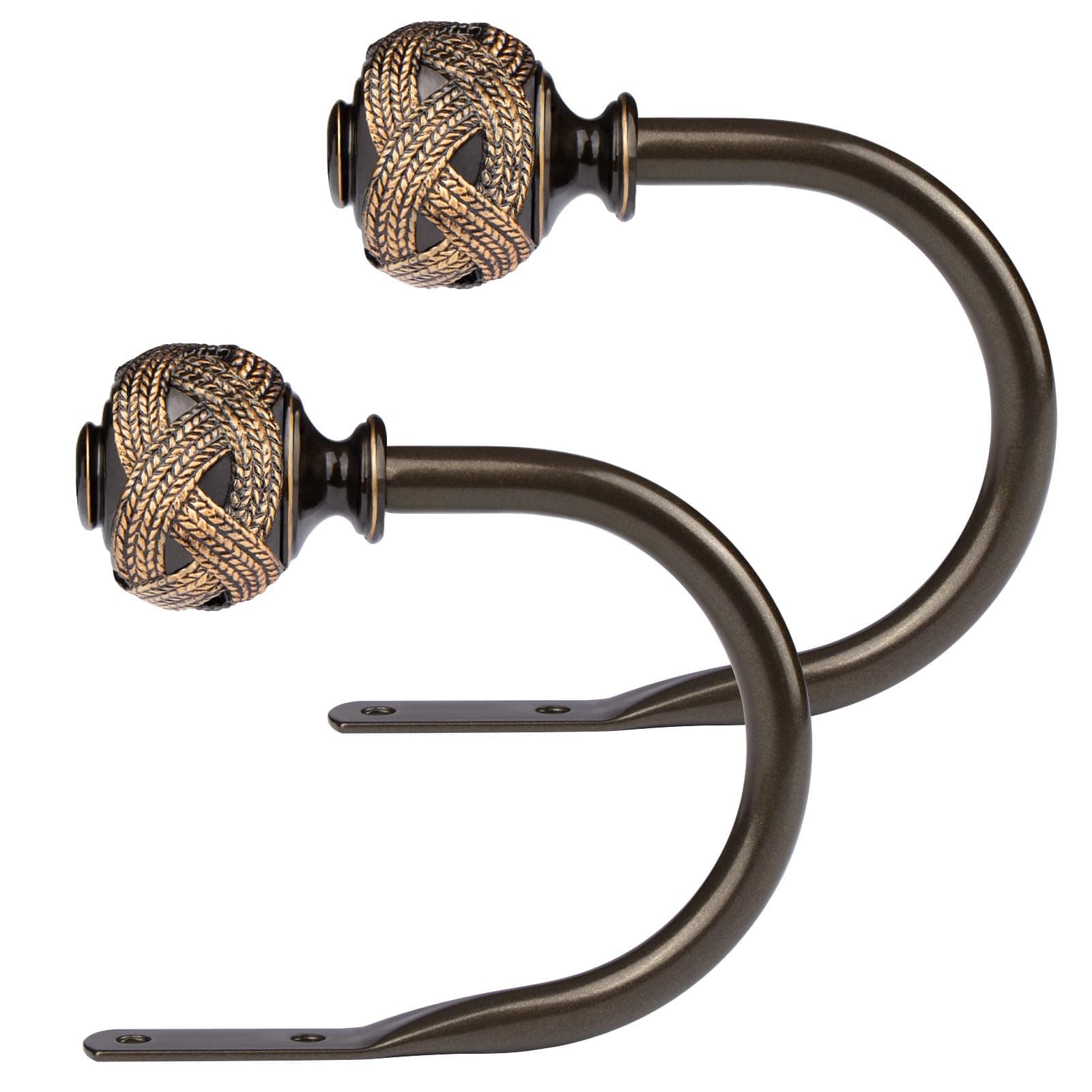 2 Pack Bronze Curtain Holdbacks, Decorative Window Drapery Tiebacks (2 Pack/1 Pair), Curtain Tie Back Hooks for Wall with Leaf Finials (3.95" L x 3.4" W)