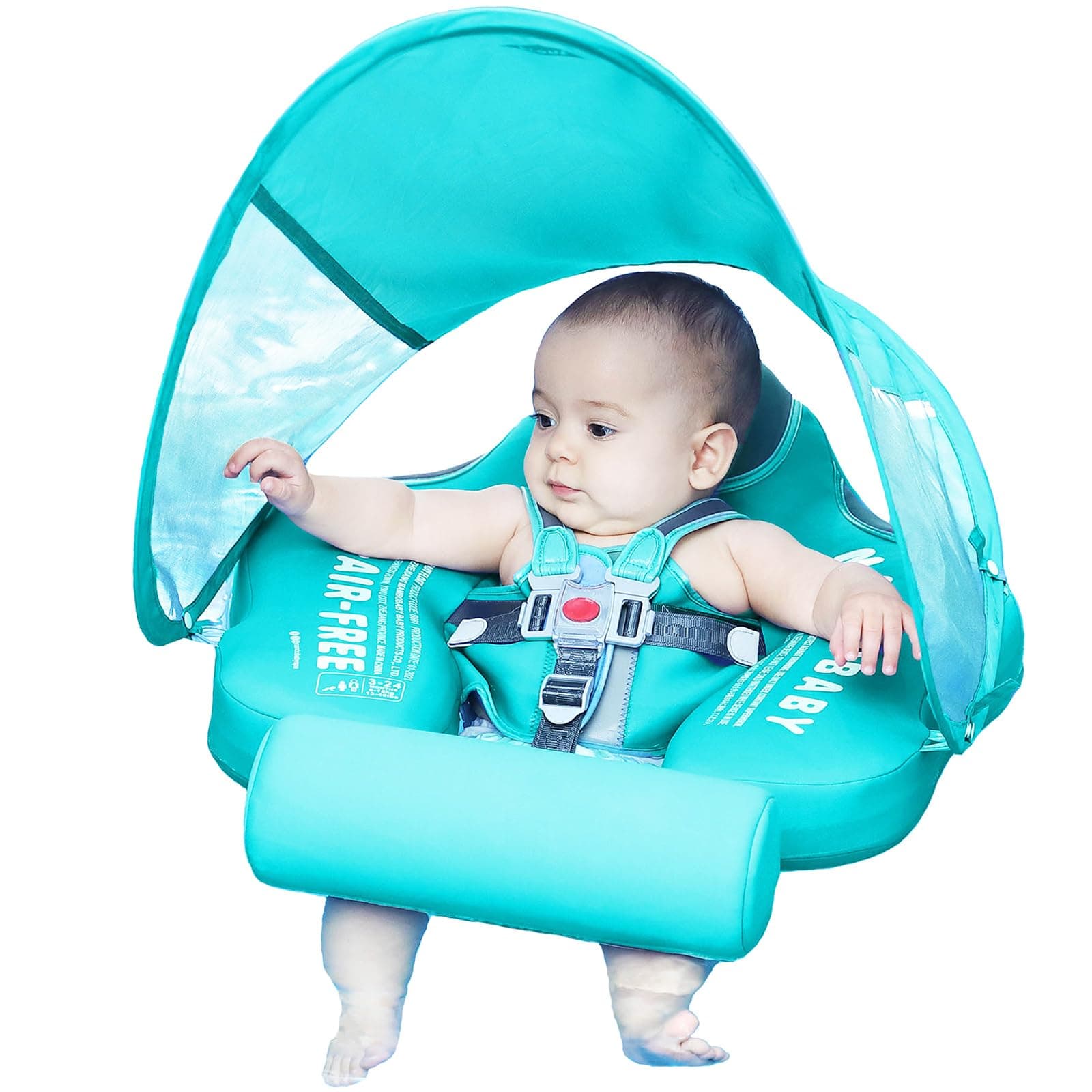 Mambobaby Float with Canopy Size Improved Non Inflatable Infant Baby Pool Float Smart Mambo Float Swim Trainer Baby Swim Float Mambo Baby Float Solid Air Free Water Waist Swimming Ring