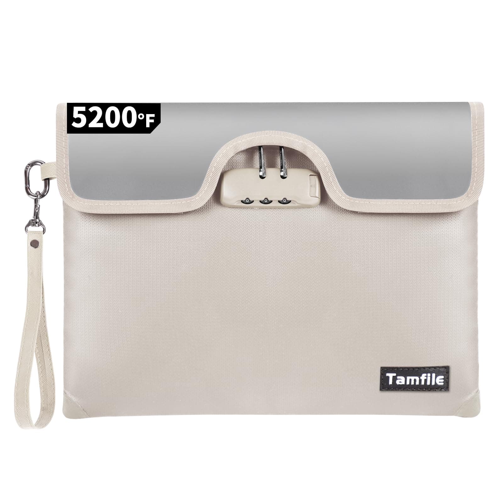 5200°F Fireproof Money Bag with Lock, Water Fireproof Document Bag with Zipper, 8 Layers Fire Insulation, Small Fireproof Safe Storage Pouch with Lock for Cash, Passport, (8.3" x 11", Beige